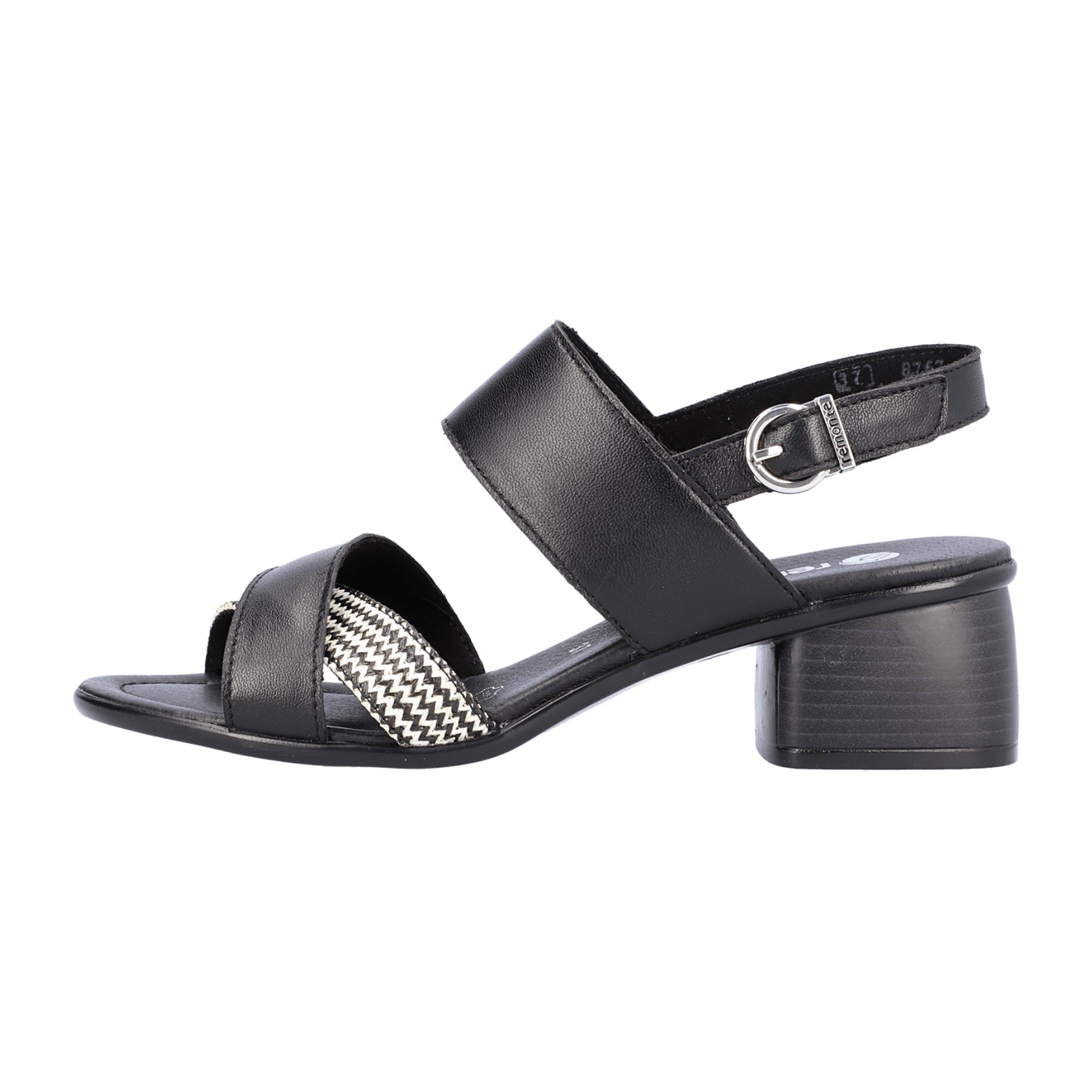 Remonte Women's Black Leather Sandals with Adjustable Straps and Block Heel