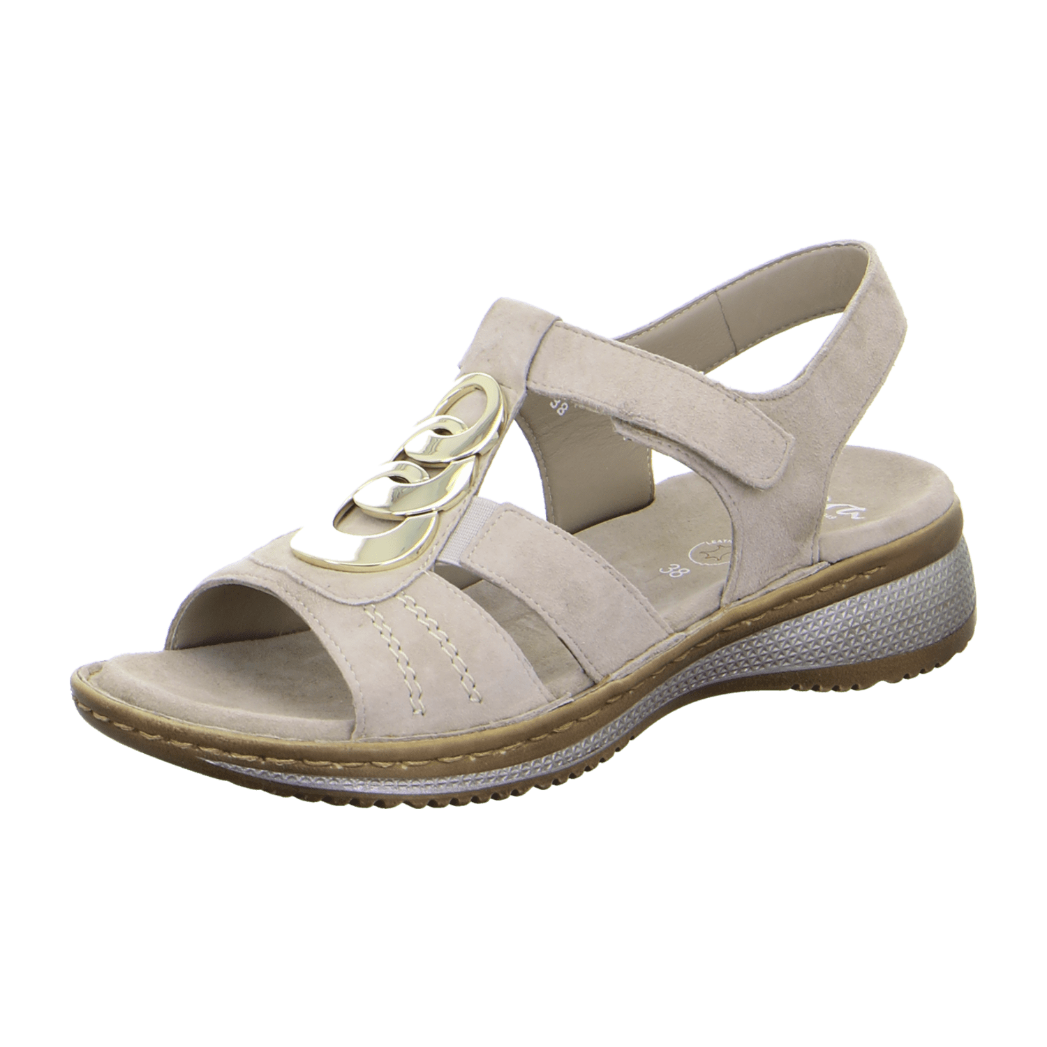 ARA HAWAII Women's Suede Sandals Beige with Hook-and-Loop Fastening and Ankle Strap
