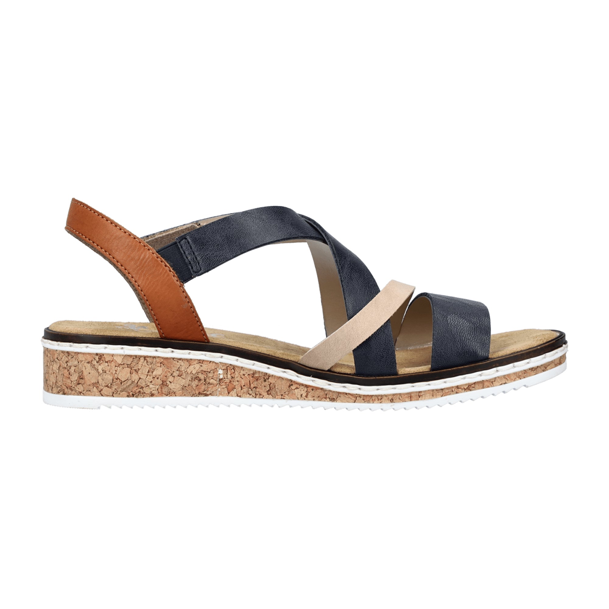 Rieker Women's Blue Wedge Sandals with Cross Straps and Velcro Closure