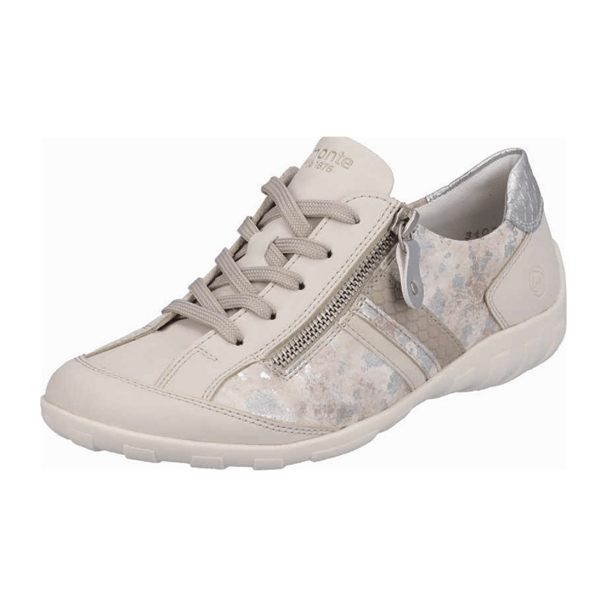 Remonte Beige Women's Shoes with Laces and Zipper, Cushioned and Flexible Sole