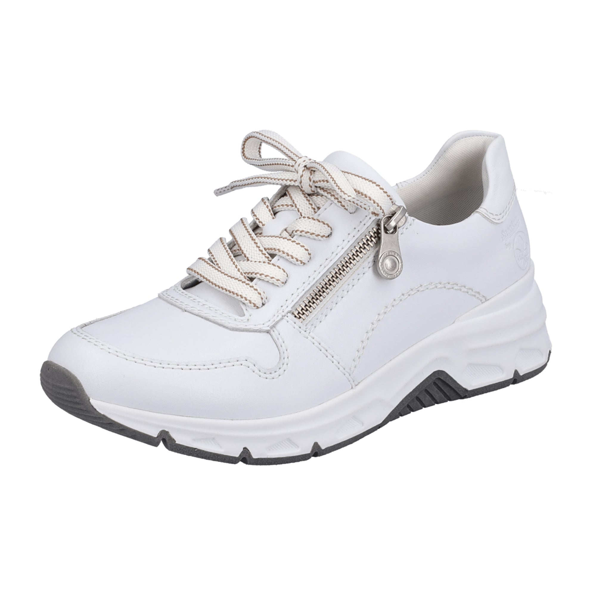 Rieker Women's White Leather Sneakers with Zipper and Comfortable Insoles