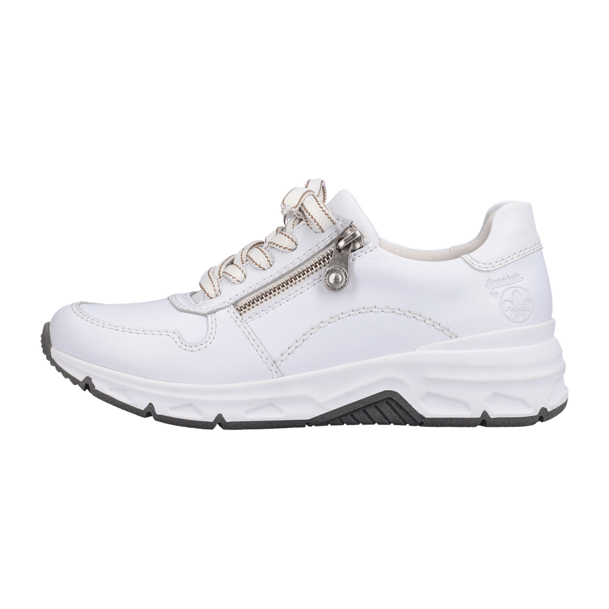 Rieker Women's White Leather Sneakers with Zipper and Comfortable Insoles