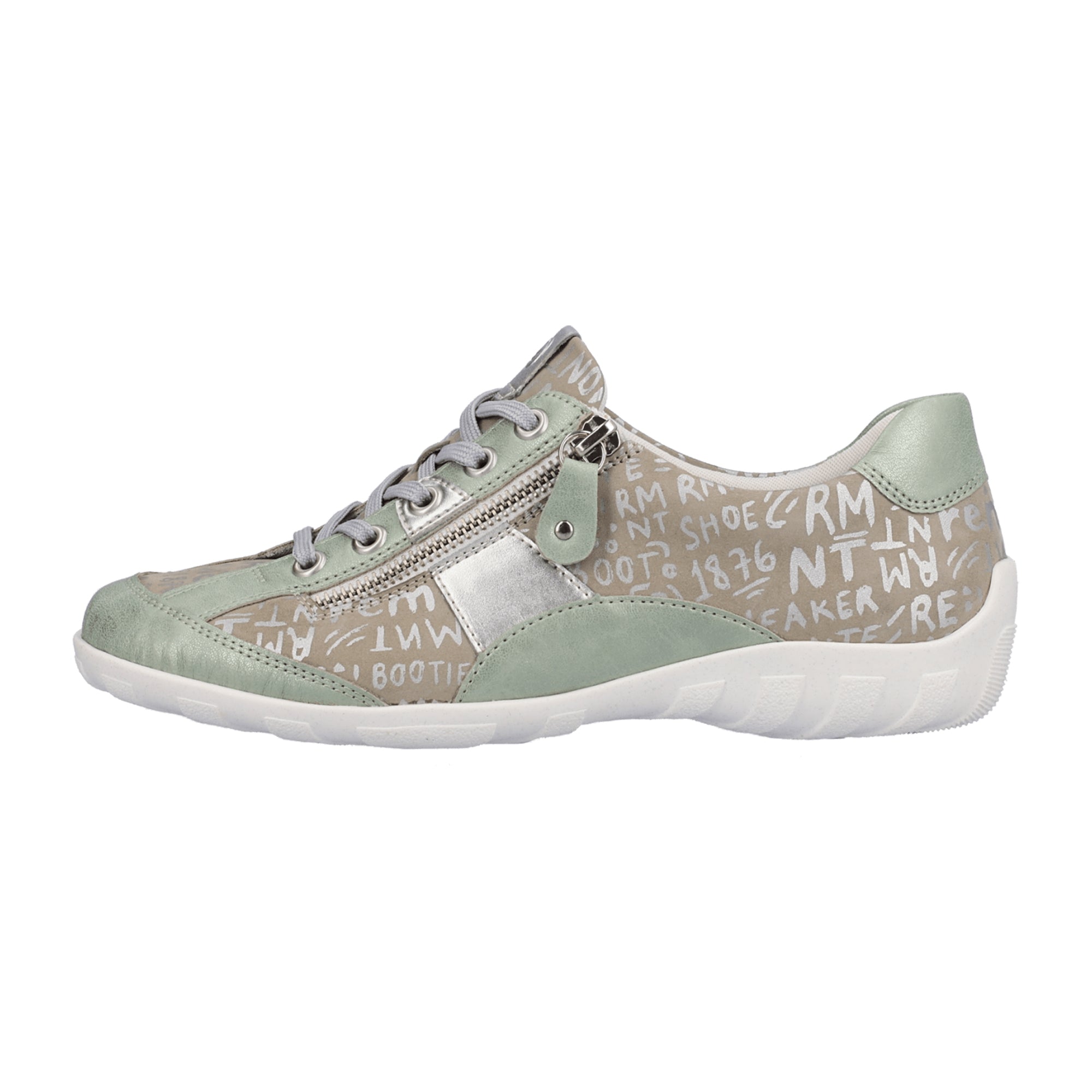 Remonte Green Women's Lace-Up Shoes with Zipper and Cushioned Insole