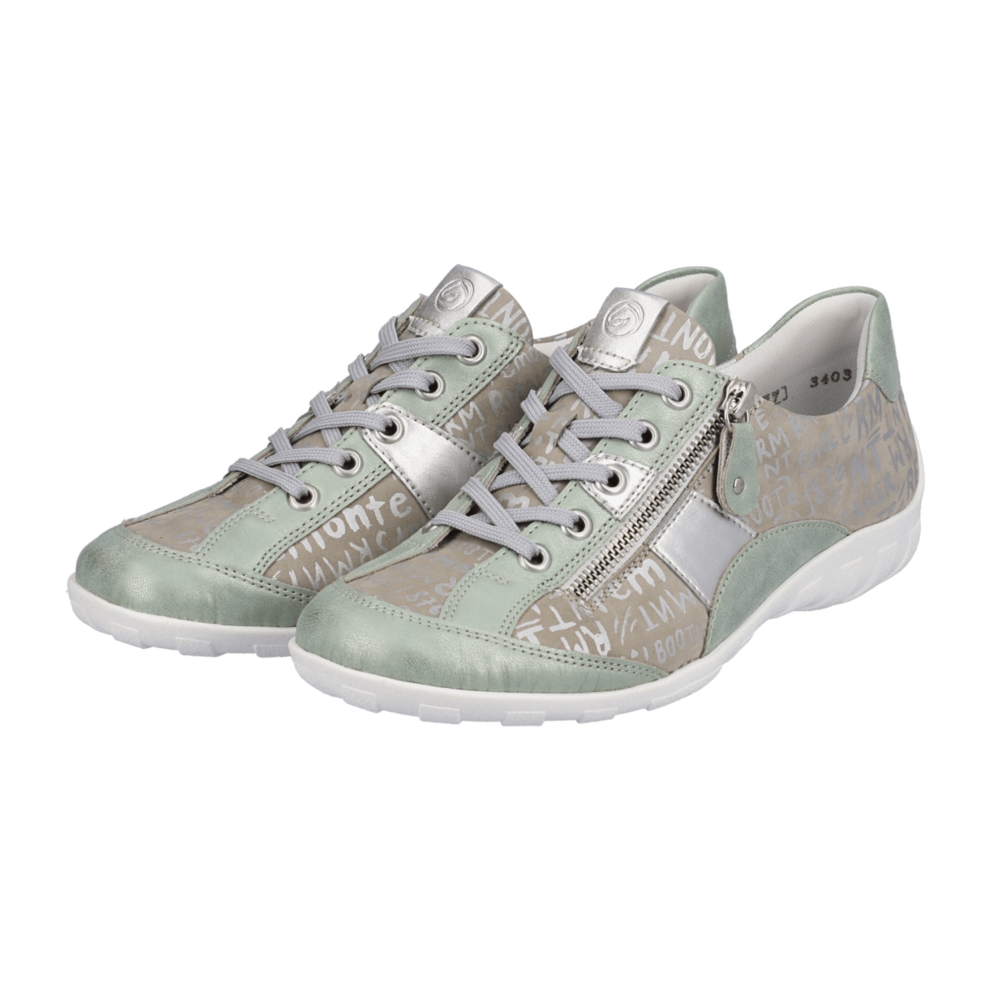 Remonte Green Women's Lace-Up Shoes with Zipper and Cushioned Insole