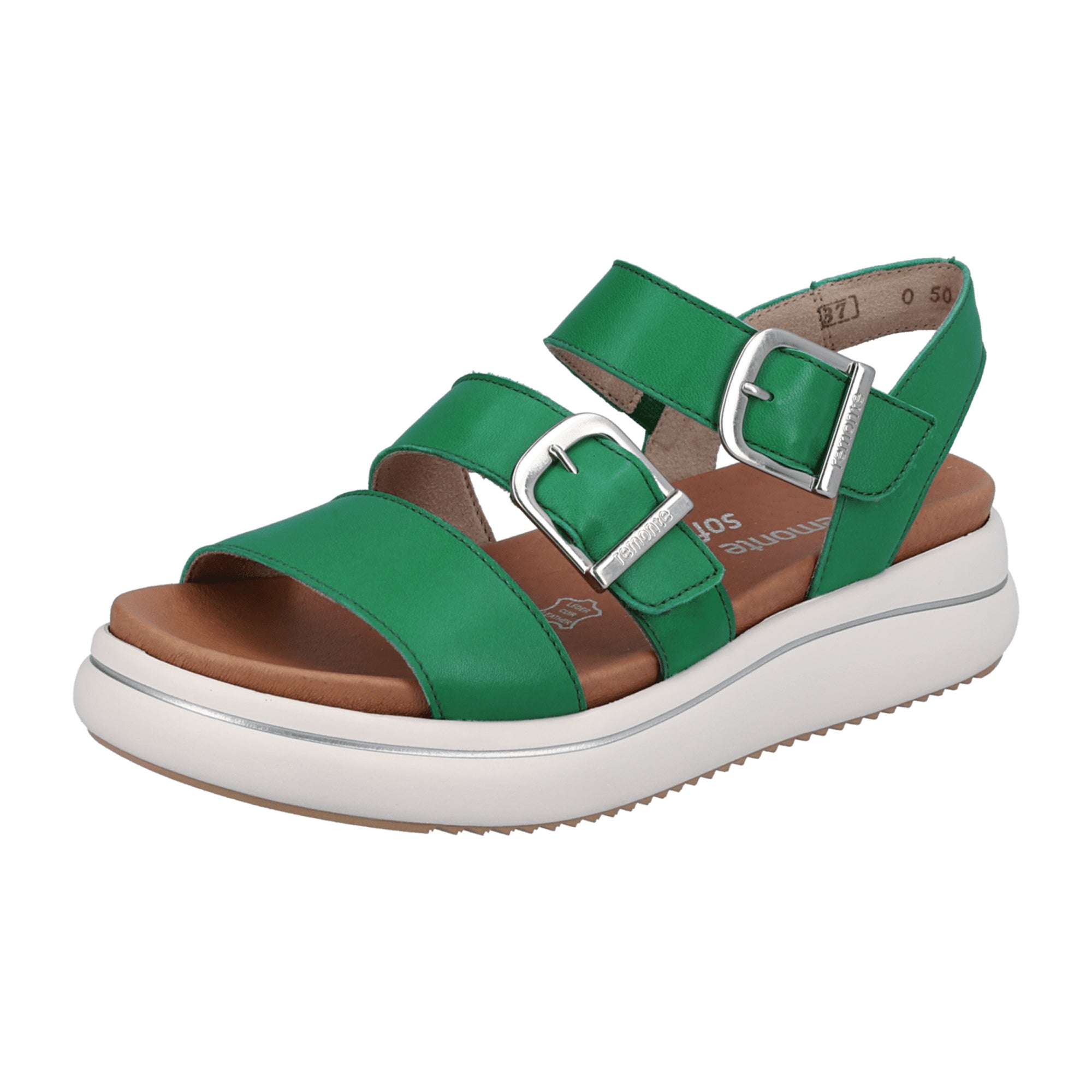 Remonte Women's Green Leather Sandals with Adjustable Straps and Cushioned Sole