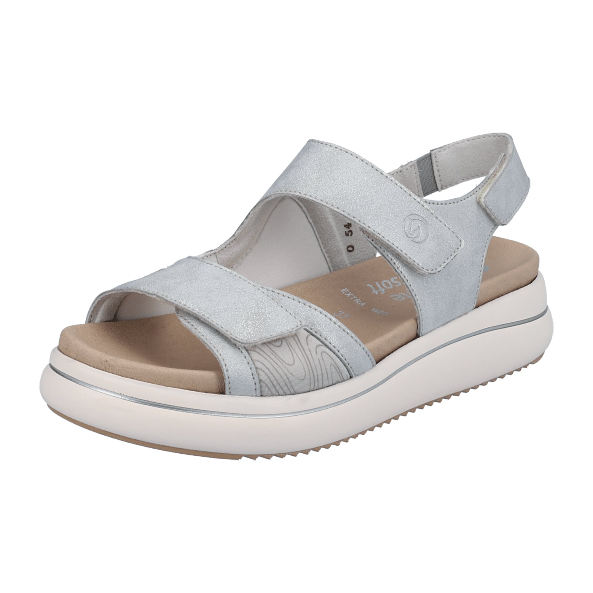 Remonte Women's Silver Sandals with Velcro Straps and Cushioned Footbed