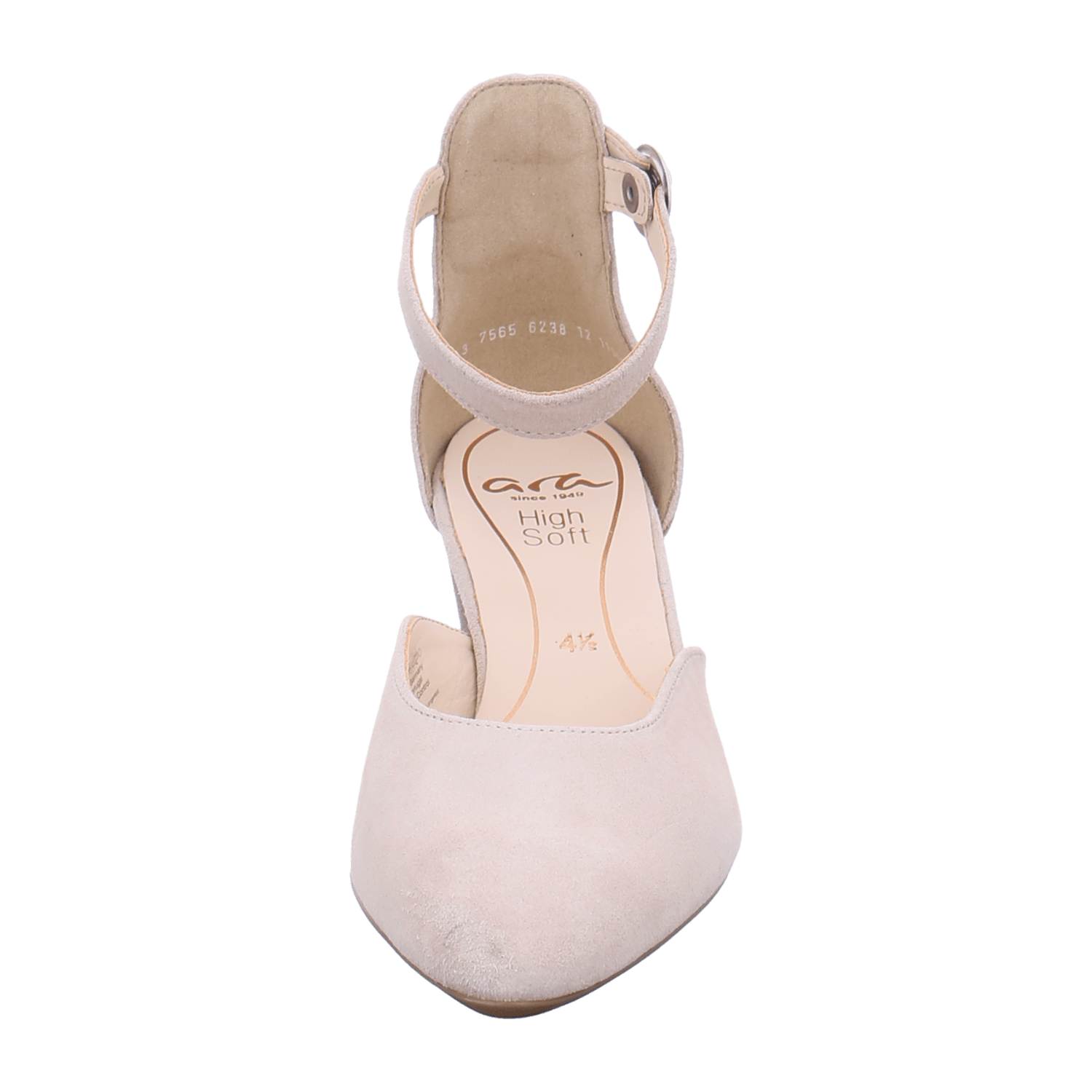 ARA Women's Velvet Leather Beige Pointed Toe Slip-On Pumps with Leather Lining and Synthetic Rubber Sole