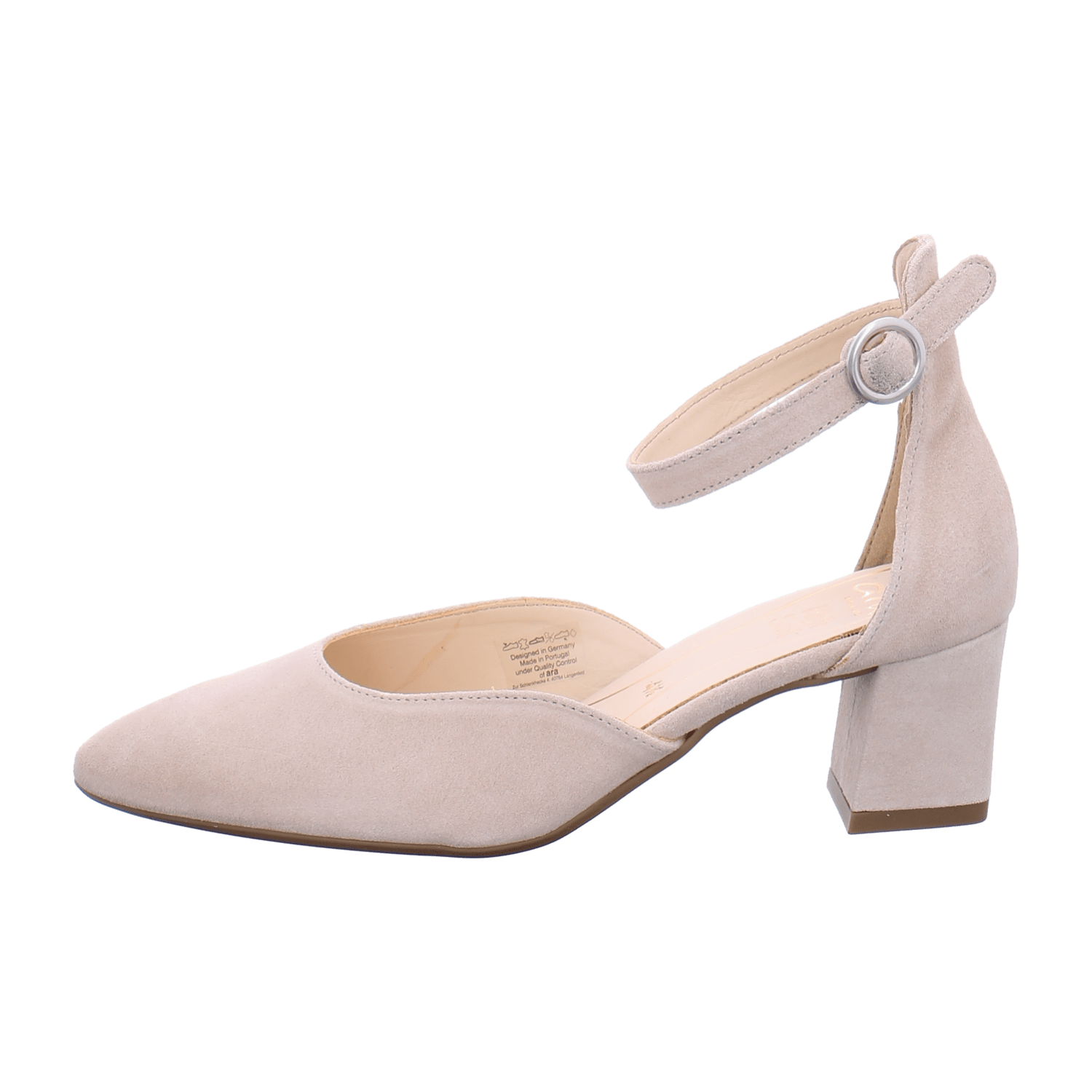 ARA Women's Velvet Leather Beige Pointed Toe Slip-On Pumps with Leather Lining and Synthetic Rubber Sole