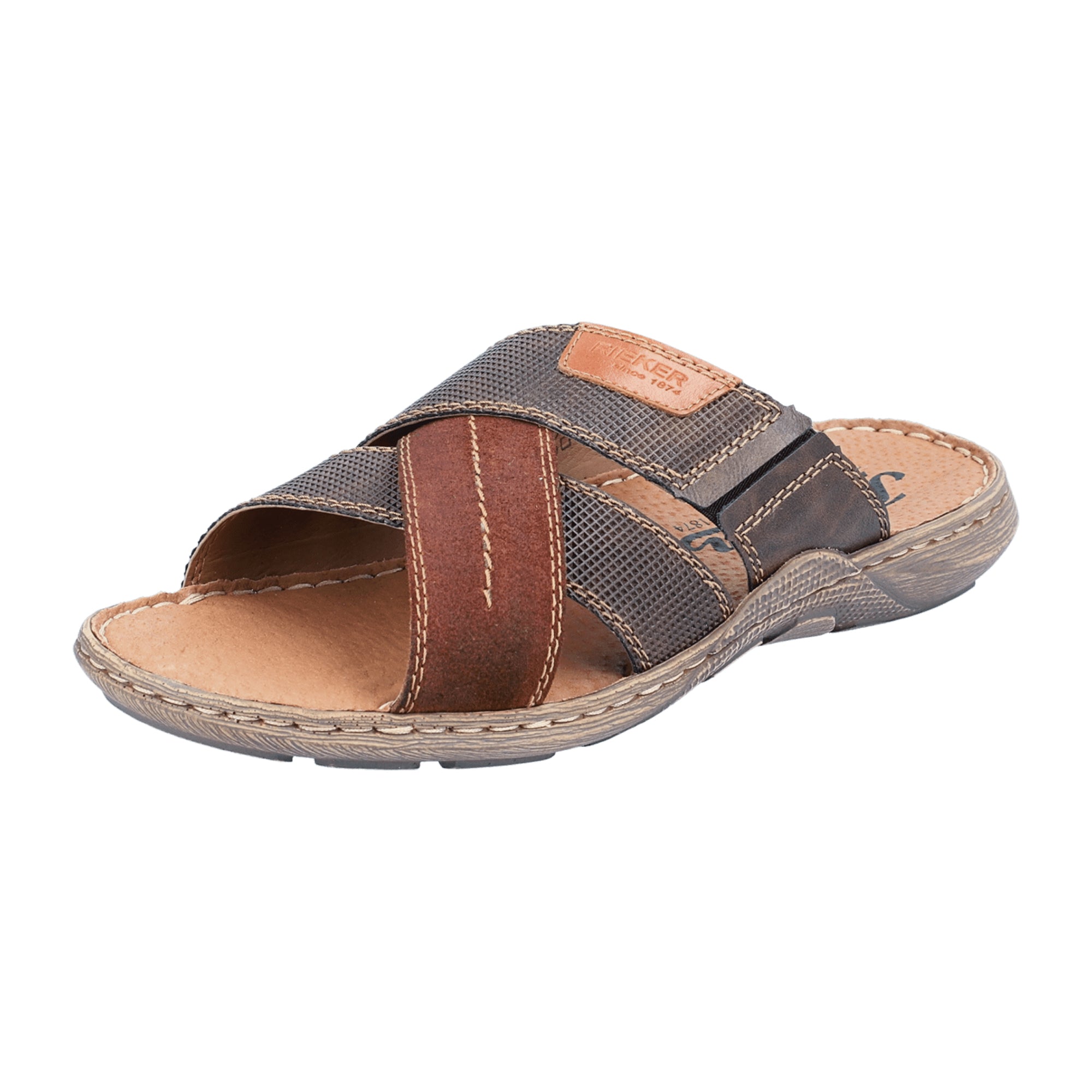 Rieker Men's Brown Sandals Slip-On Leather Comfortable Shock Absorbing Sole