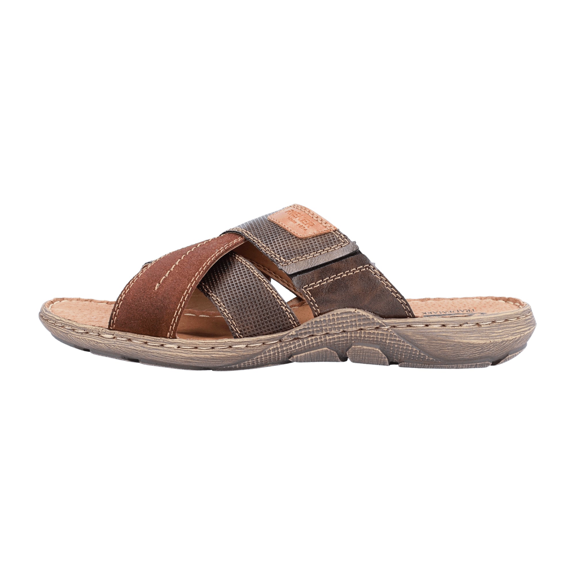 Rieker Men's Brown Sandals Slip-On Leather Comfortable Shock Absorbing Sole