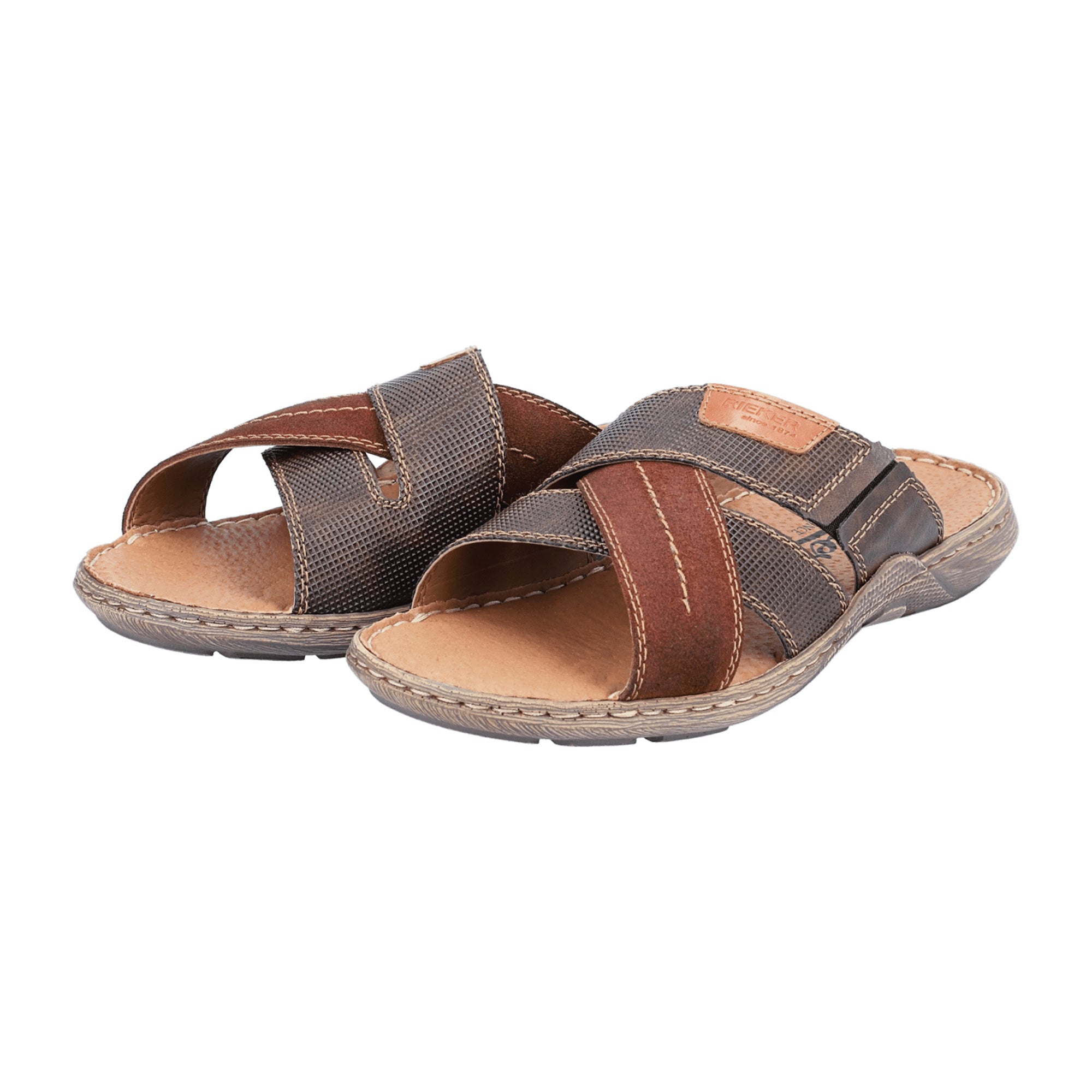 Rieker Men's Brown Sandals Slip-On Leather Comfortable Shock Absorbing Sole