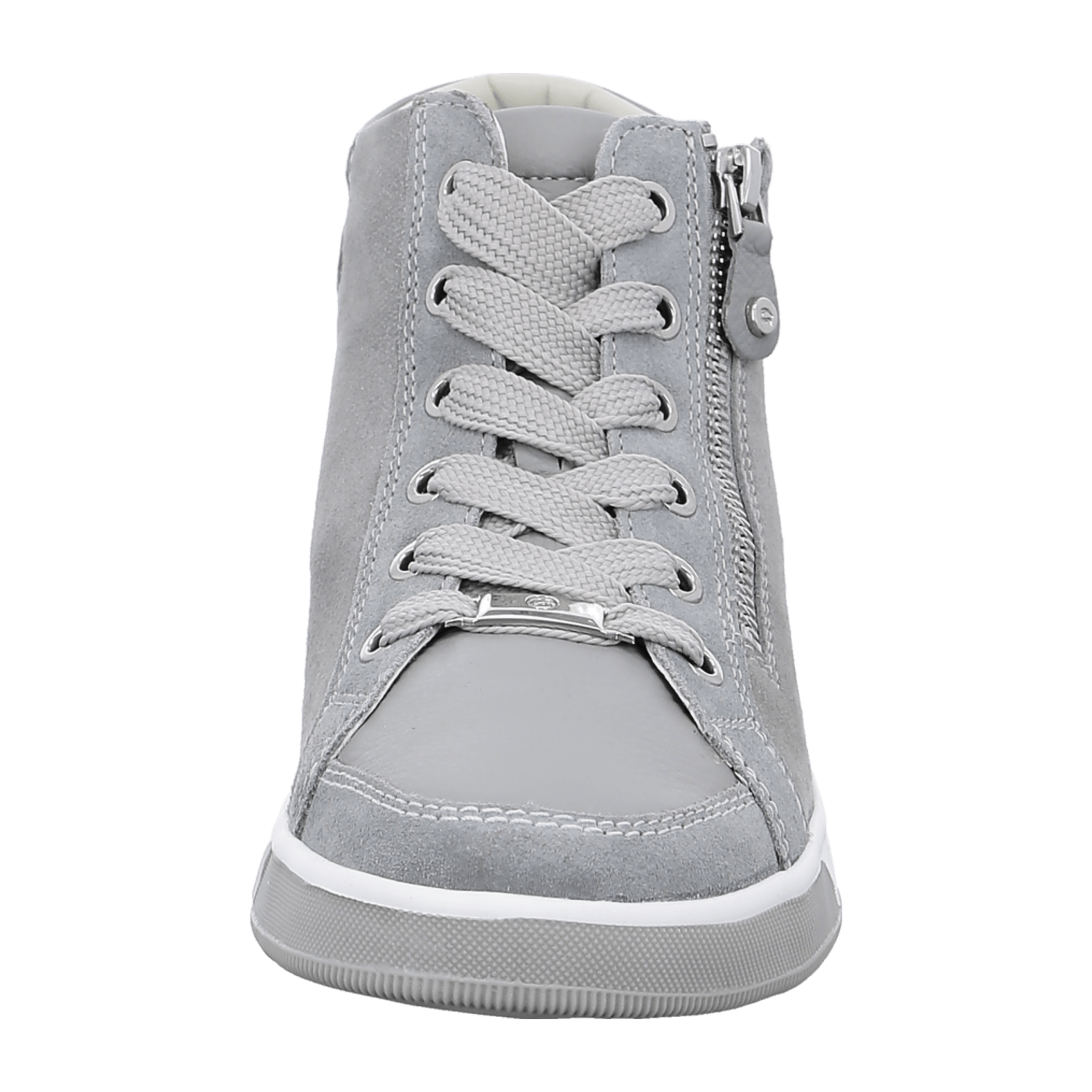 ARA ROM Women's Sneakers in Gray Smooth Leather with Lace-Up Closure and Round Toe