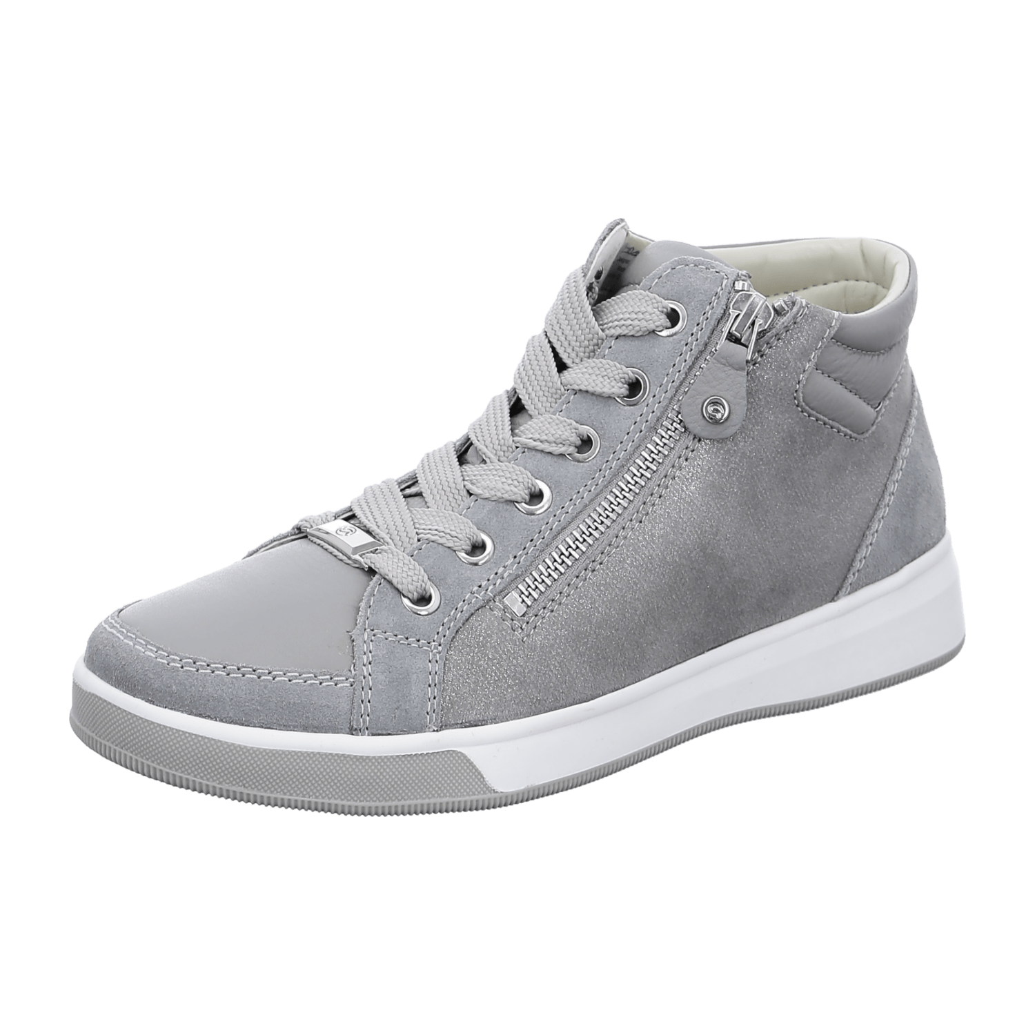 ARA ROM Women's Sneakers in Gray Smooth Leather with Lace-Up Closure and Round Toe