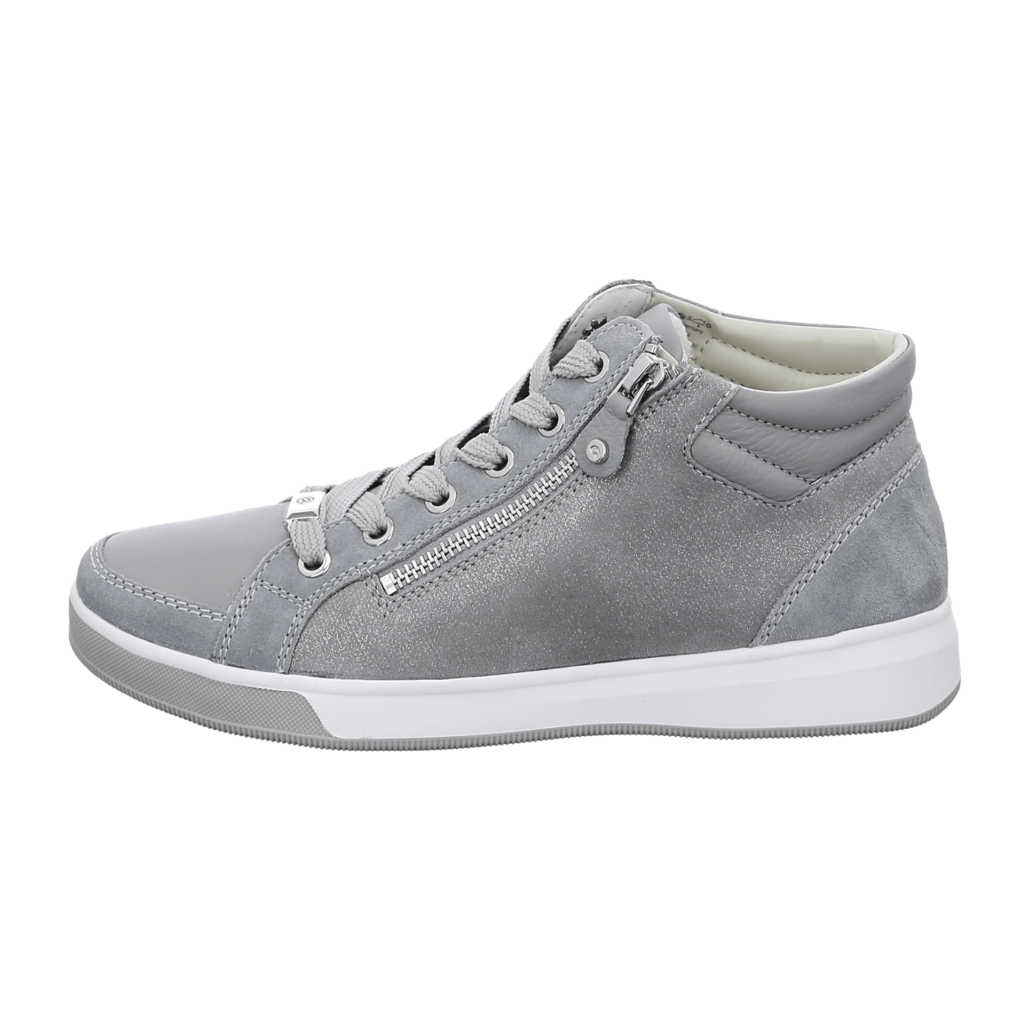 ARA ROM Women's Sneakers in Gray Smooth Leather with Lace-Up Closure and Round Toe