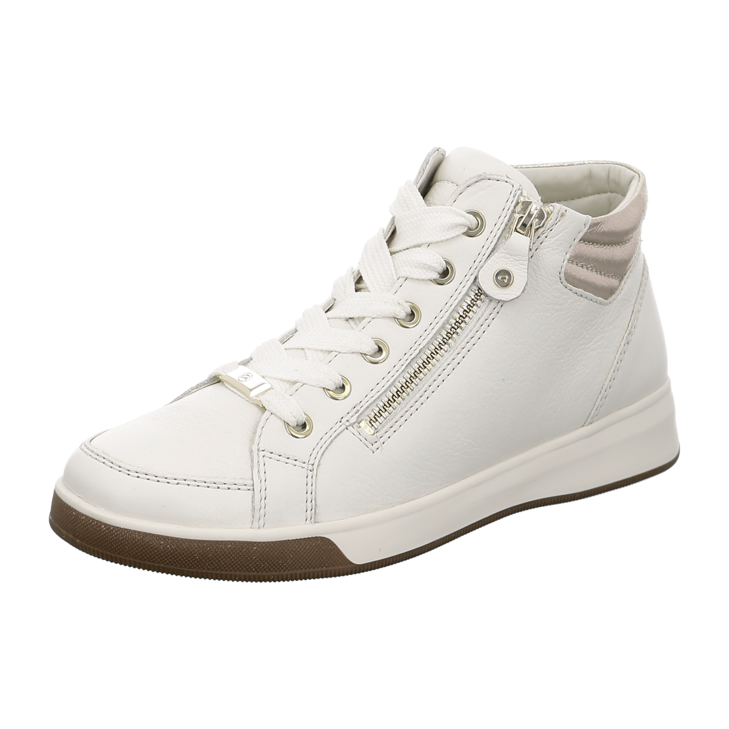 ARA ROM Women's Sneakers in Smooth Leather and Mesh with Lace-Up Closure, Beige