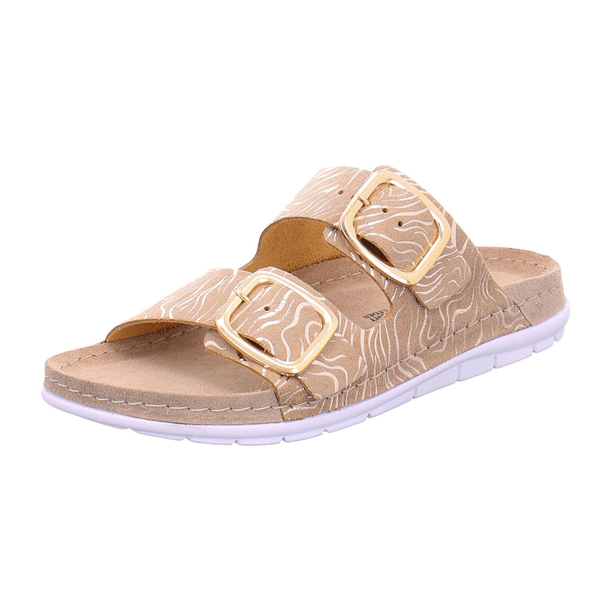 Rohde Rodigo 5878-74 Women's Beige Leather Comfort Sandals with Gold Print