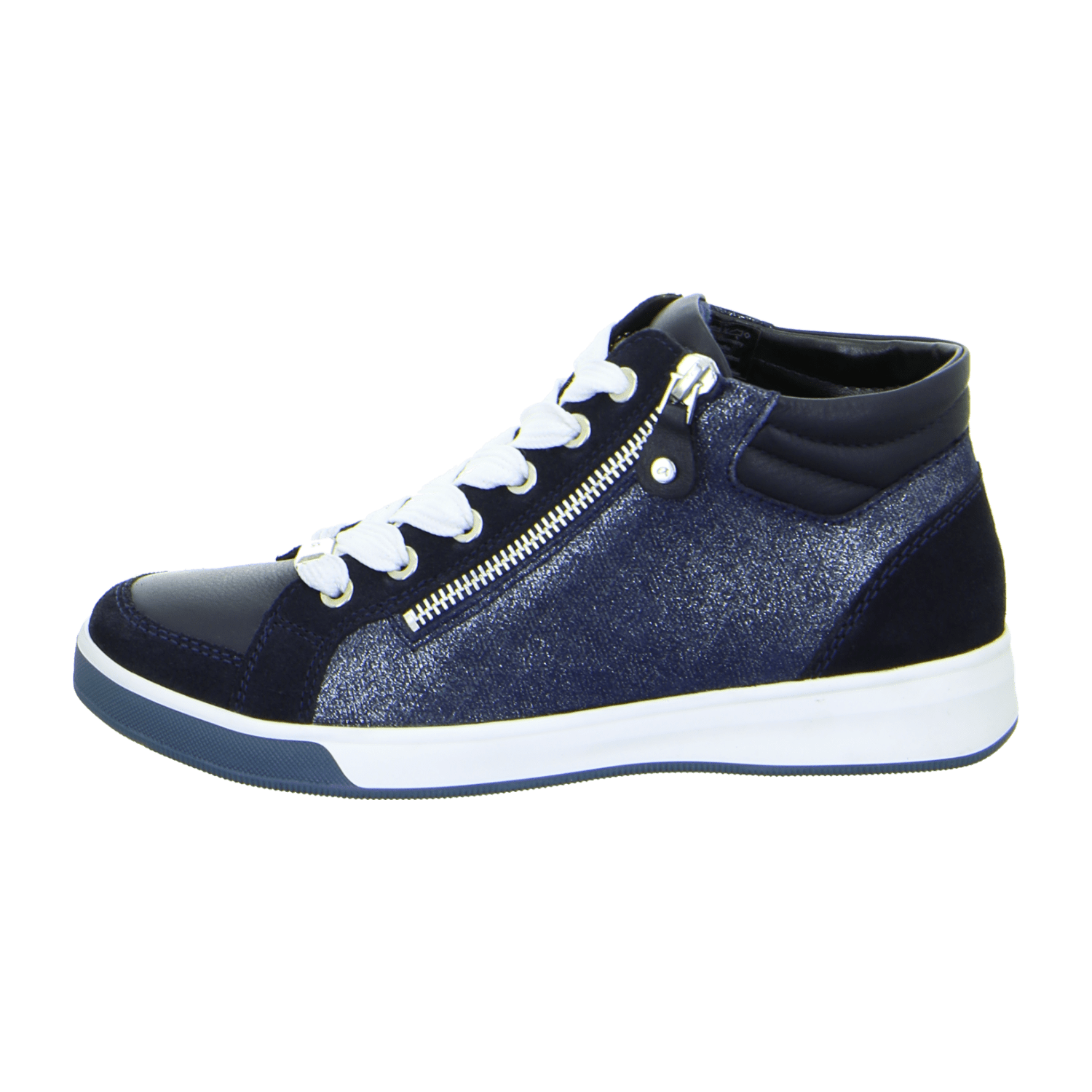 ARA ROM Women's Sneakers in Blue Smooth Leather with Lace-Up Closure and Round Toe