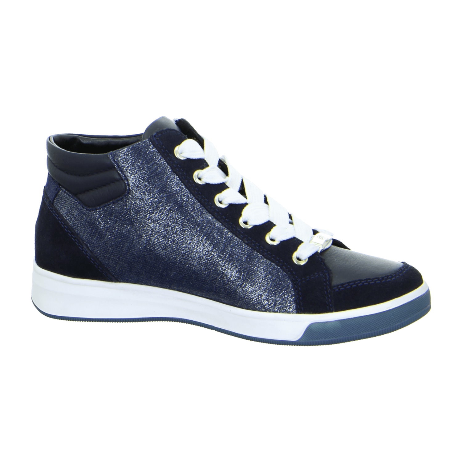 ARA ROM Women's Sneakers in Blue Smooth Leather with Lace-Up Closure and Round Toe