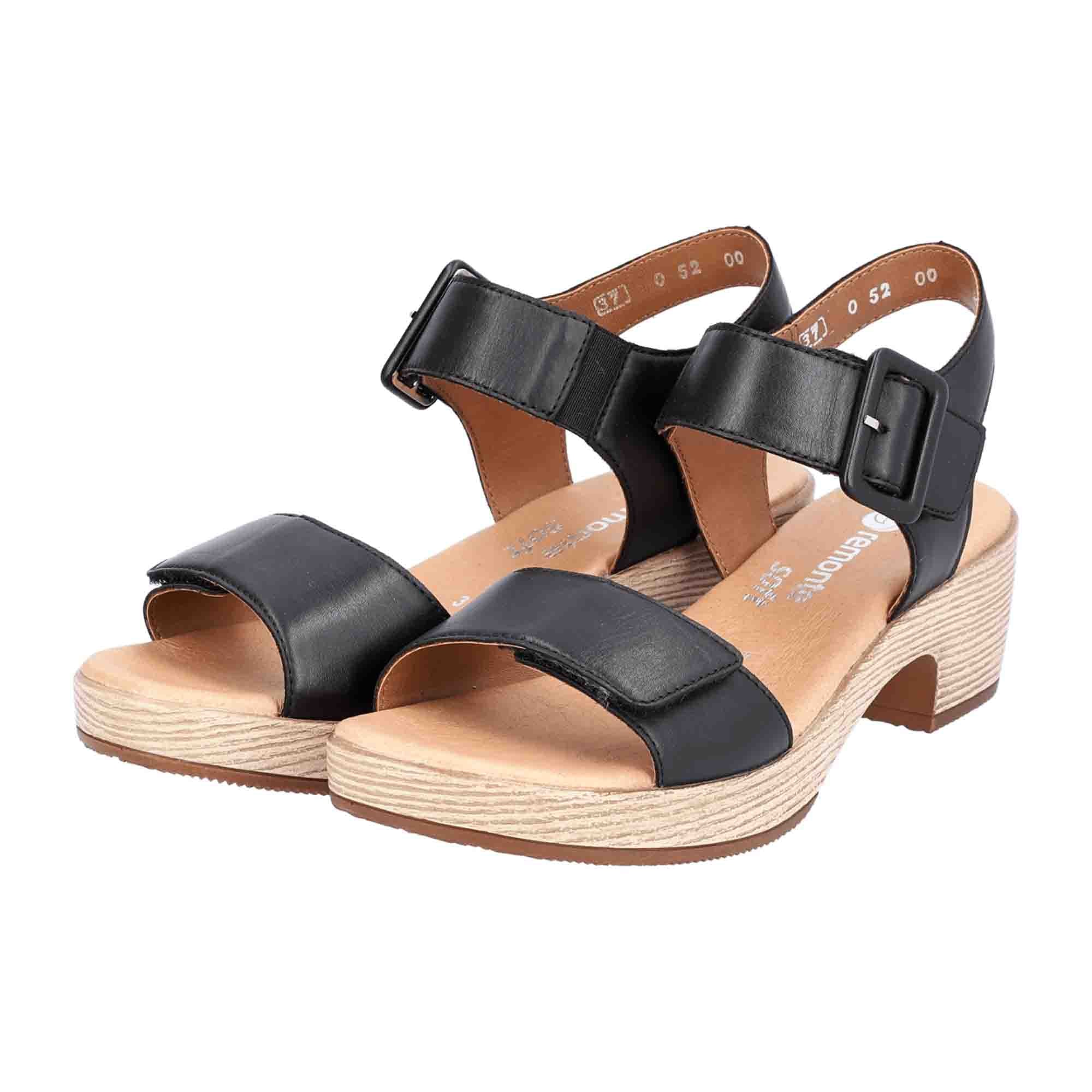 Remonte Women's Black Leather Sandals with Block Heel and Comfort Fit