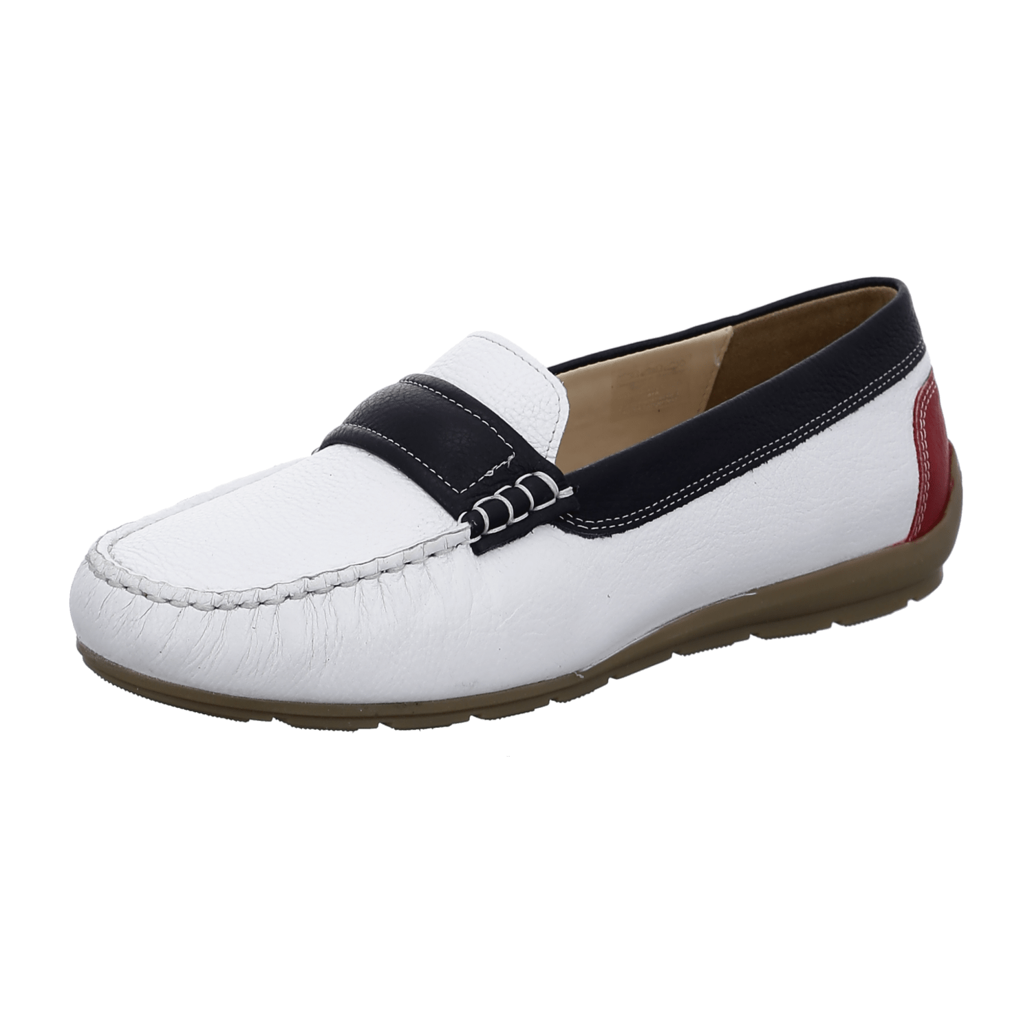 ARA ALABAMA Women's Moccasin in White Smooth Leather with Round Toe and Leather Lining