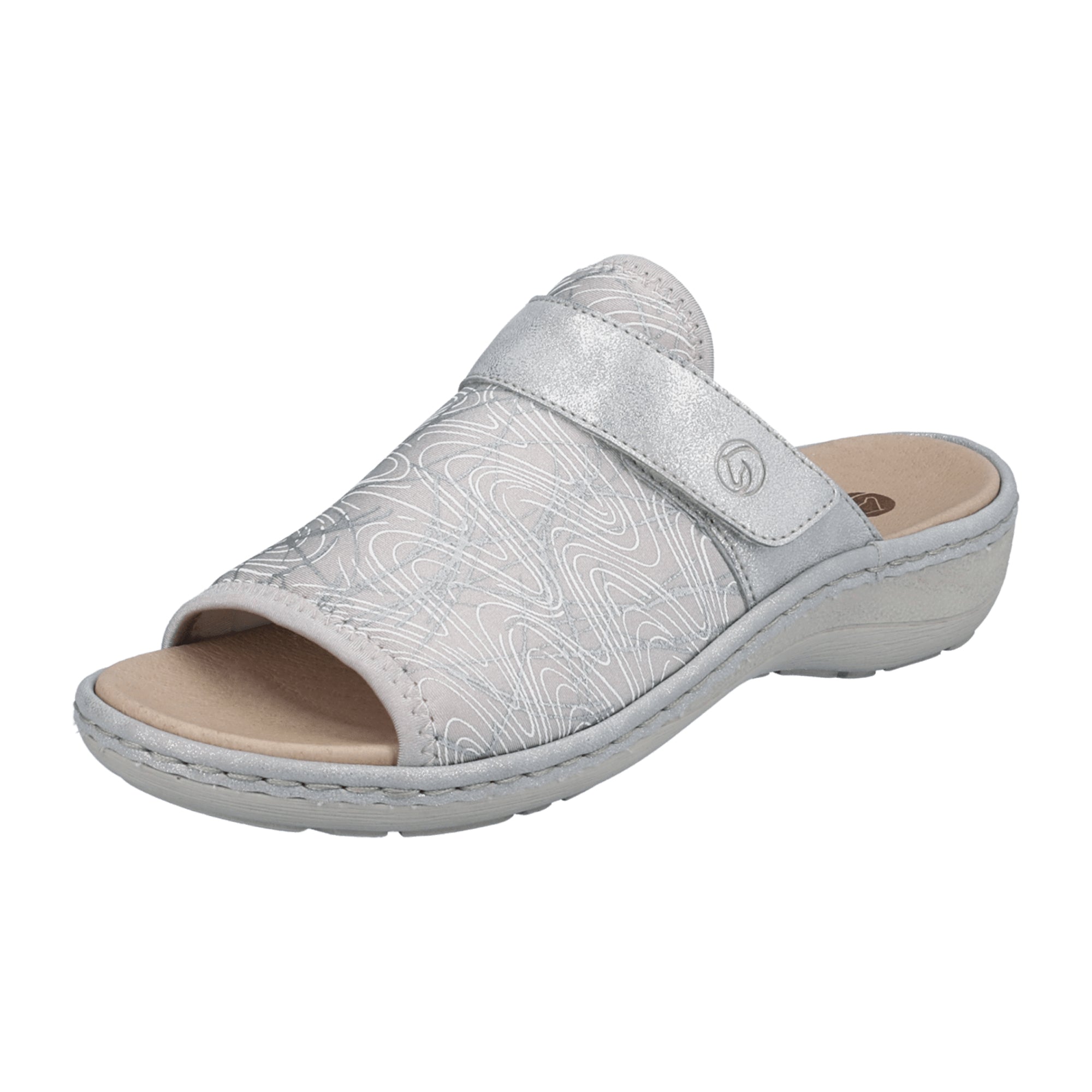 Remonte Gray Comfortable Women's Slip-On Sandals with Velcro and Cushioned Sole