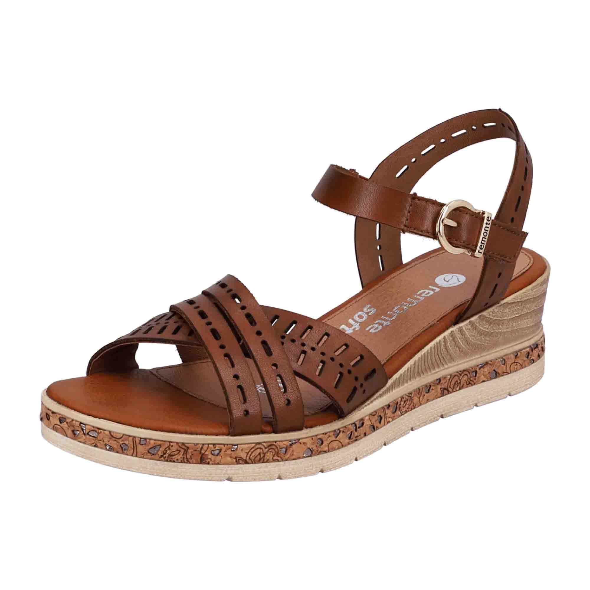 Remonte Women's Brown Leather Wedge Sandals with Adjustable Straps and Comfort Sole