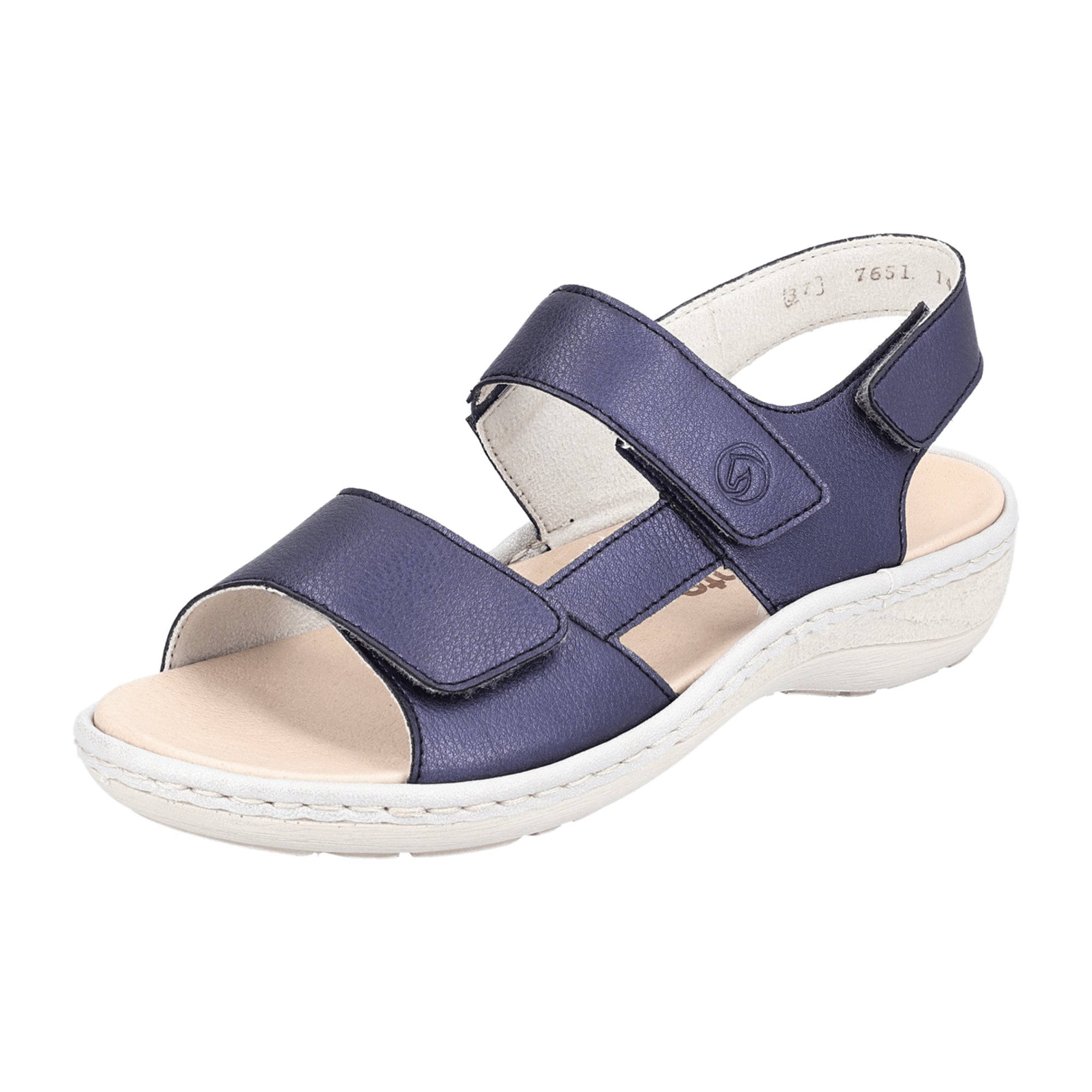 Remonte Women's Dark Blue Leather Sandals with Wide Straps and Velcro Closure