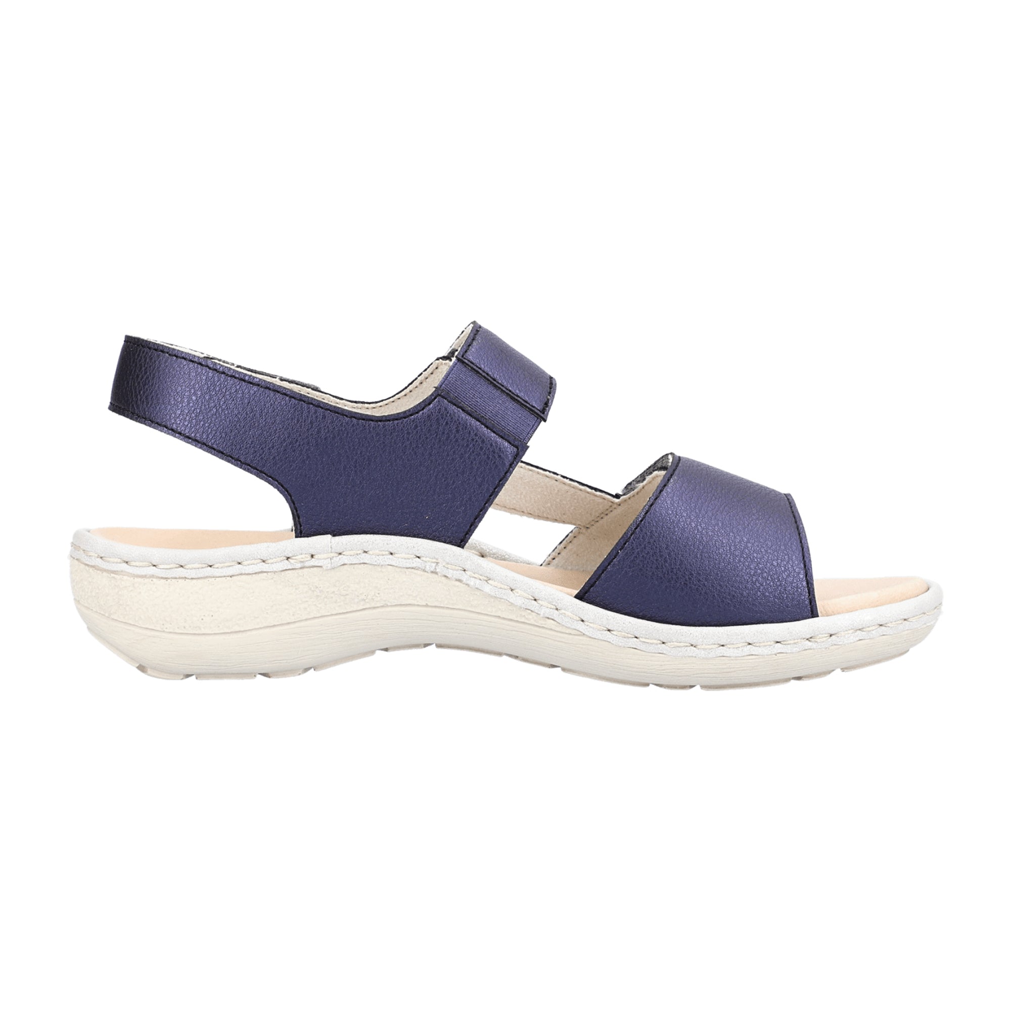 Remonte Women's Dark Blue Leather Sandals with Wide Straps and Velcro Closure