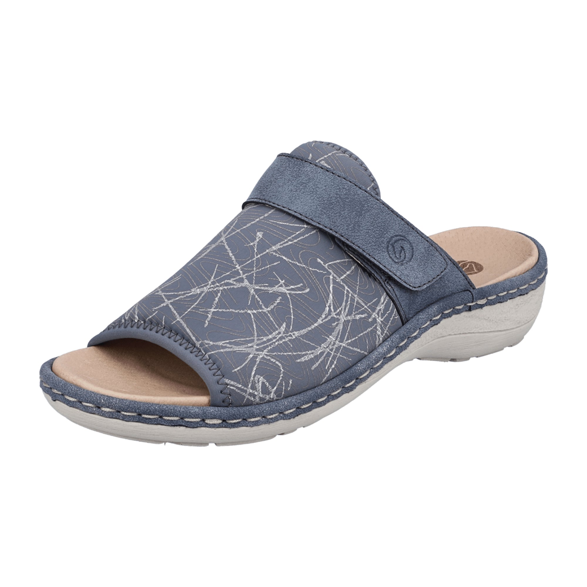 Remonte Women's Blue Slip-On Sandals with Velcro, Comfortable Cushioned Sole