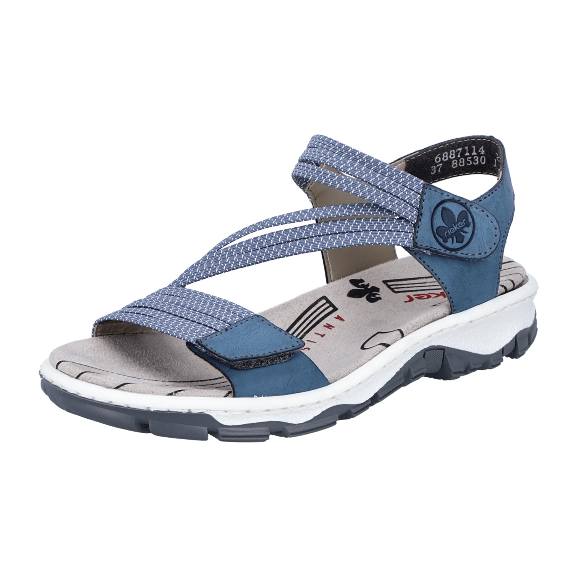 Rieker Women's Blue Trekking Sandals with Adjustable Straps and Cushioned Sole