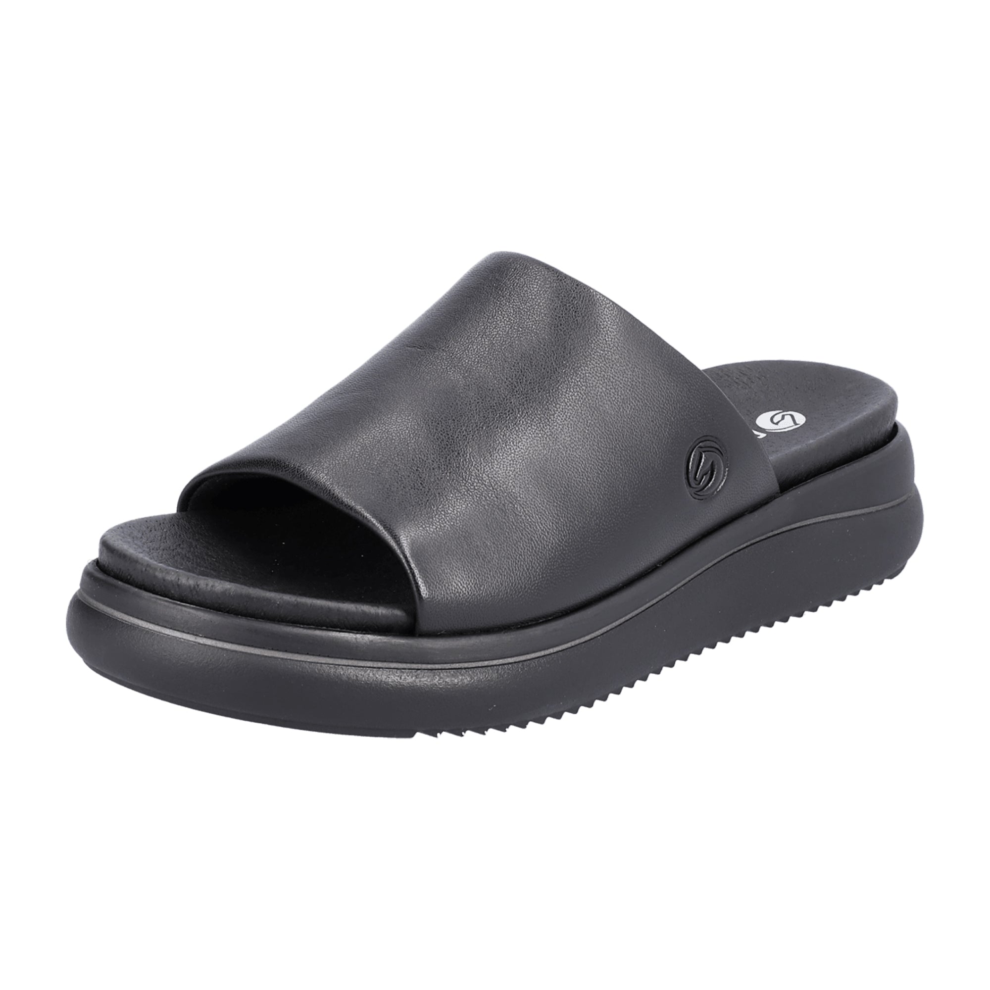 Remonte Black Leather Slip-On Sandals for Women with Comfort Sole