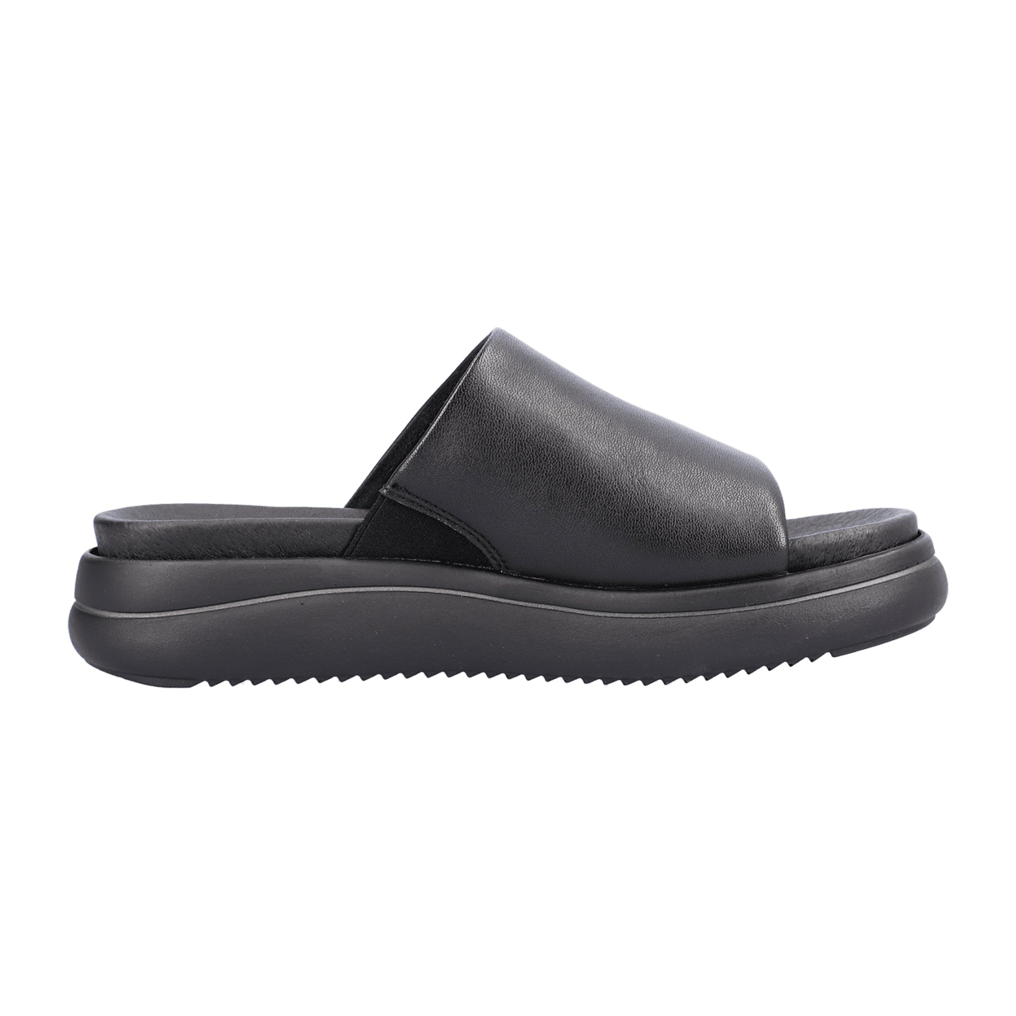 Remonte Black Leather Slip-On Sandals for Women with Comfort Sole