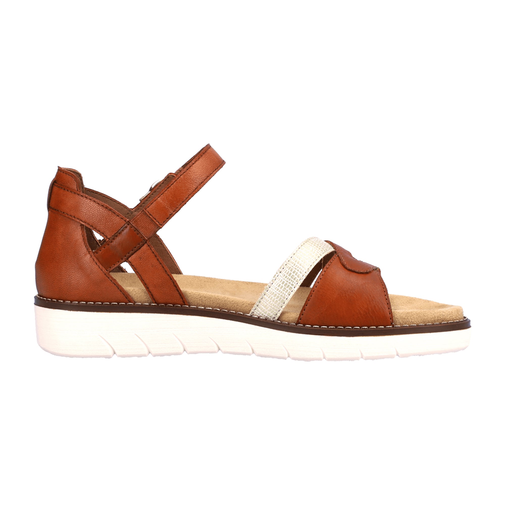 Remonte Women's Brown Leather Sandals with Cross Straps and Velcro Closure