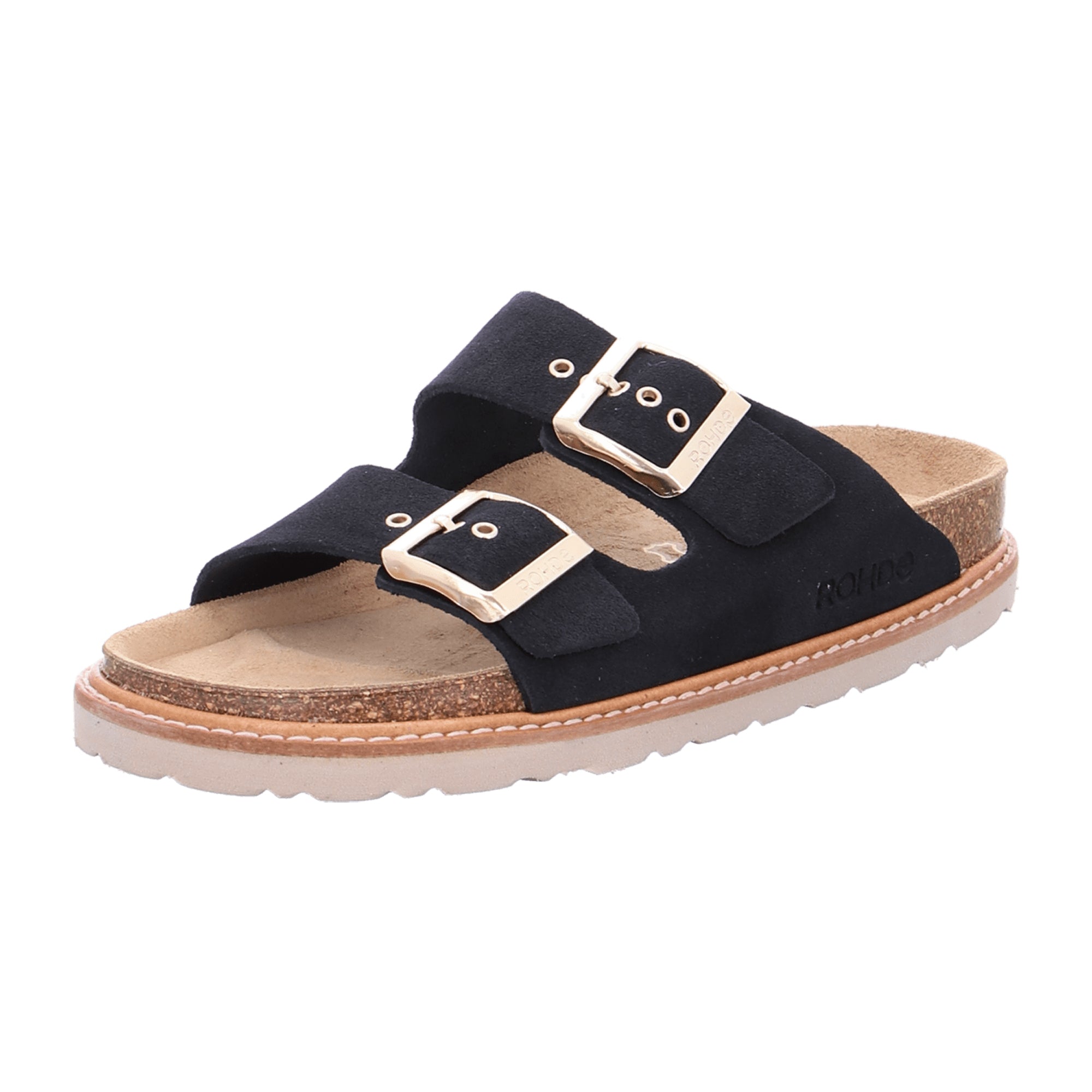 Rohde Classic Black Ladies Slip-On Sandals Velour Leather Spring Summer