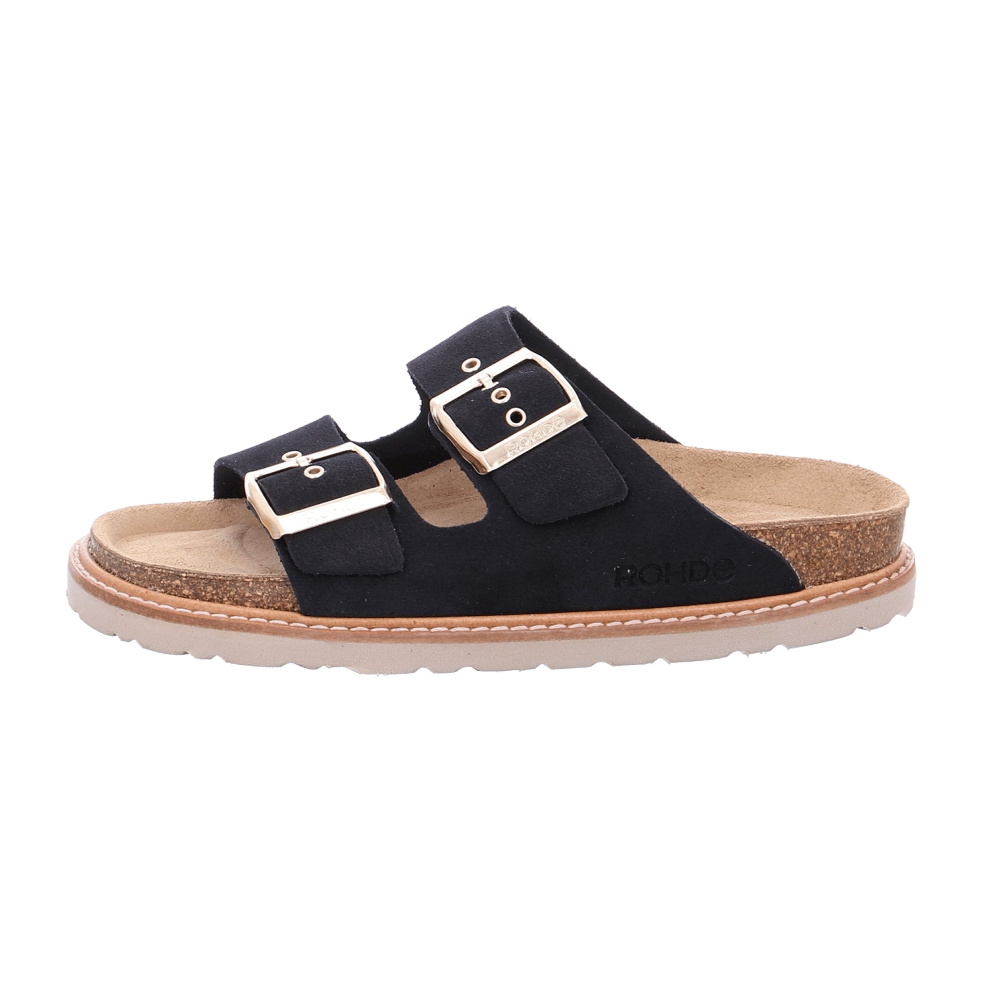 Rohde Classic Black Ladies Slip-On Sandals Velour Leather Spring Summer