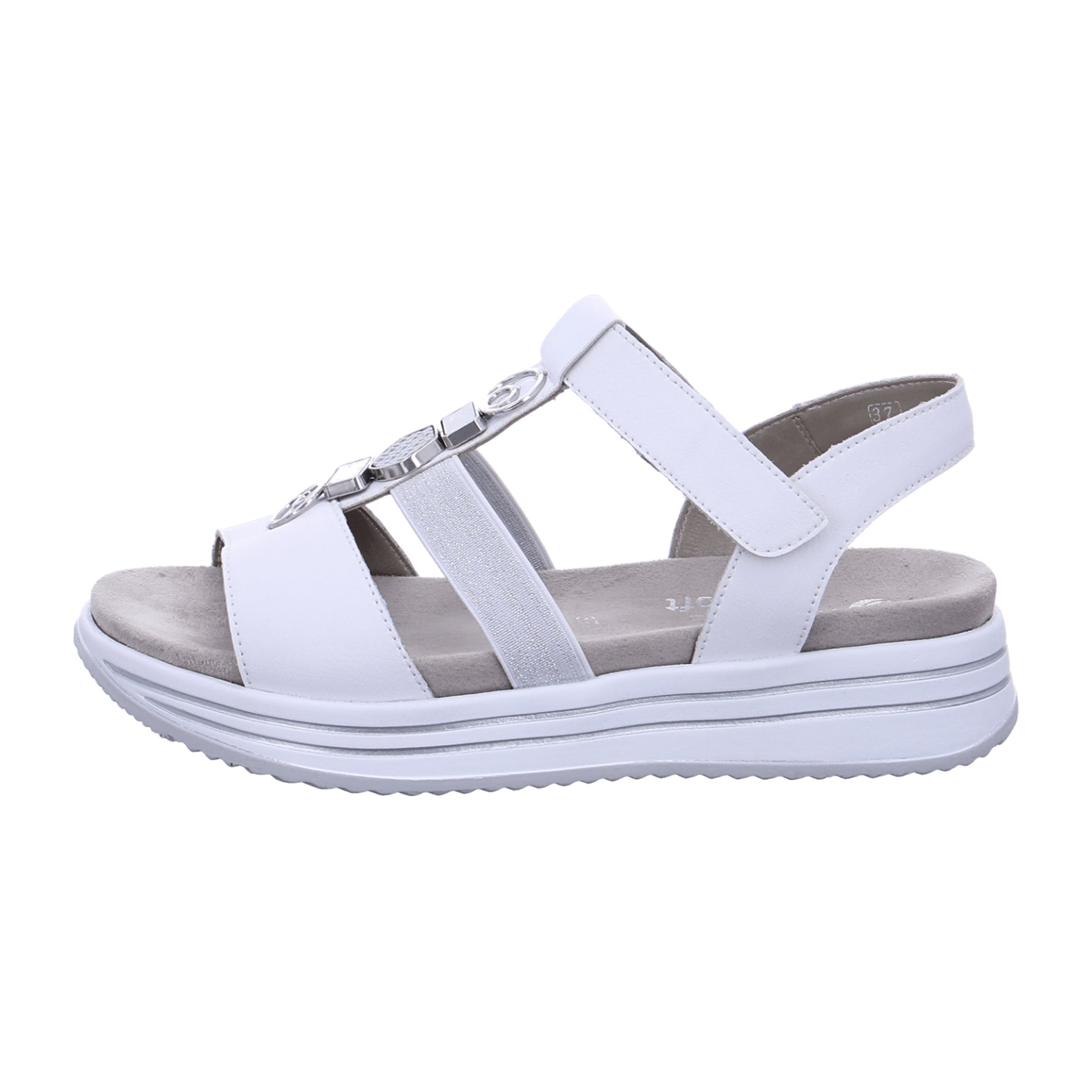 Remonte Women's White Leather Strap Sandals with Soft Footbed and Velcro Closure