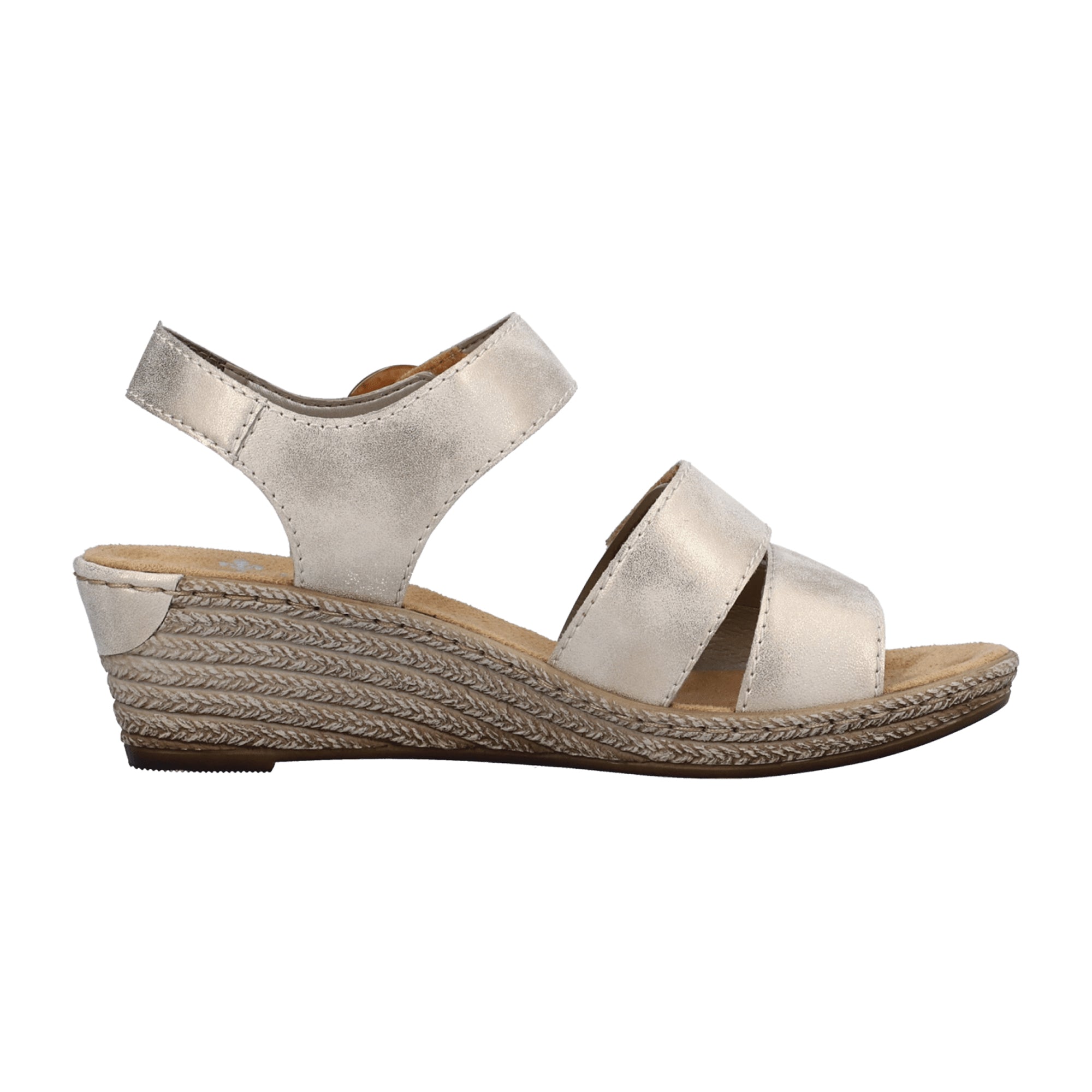 Rieker Beige Women's Wedge Sandals with Wide Straps and Velcro Closure