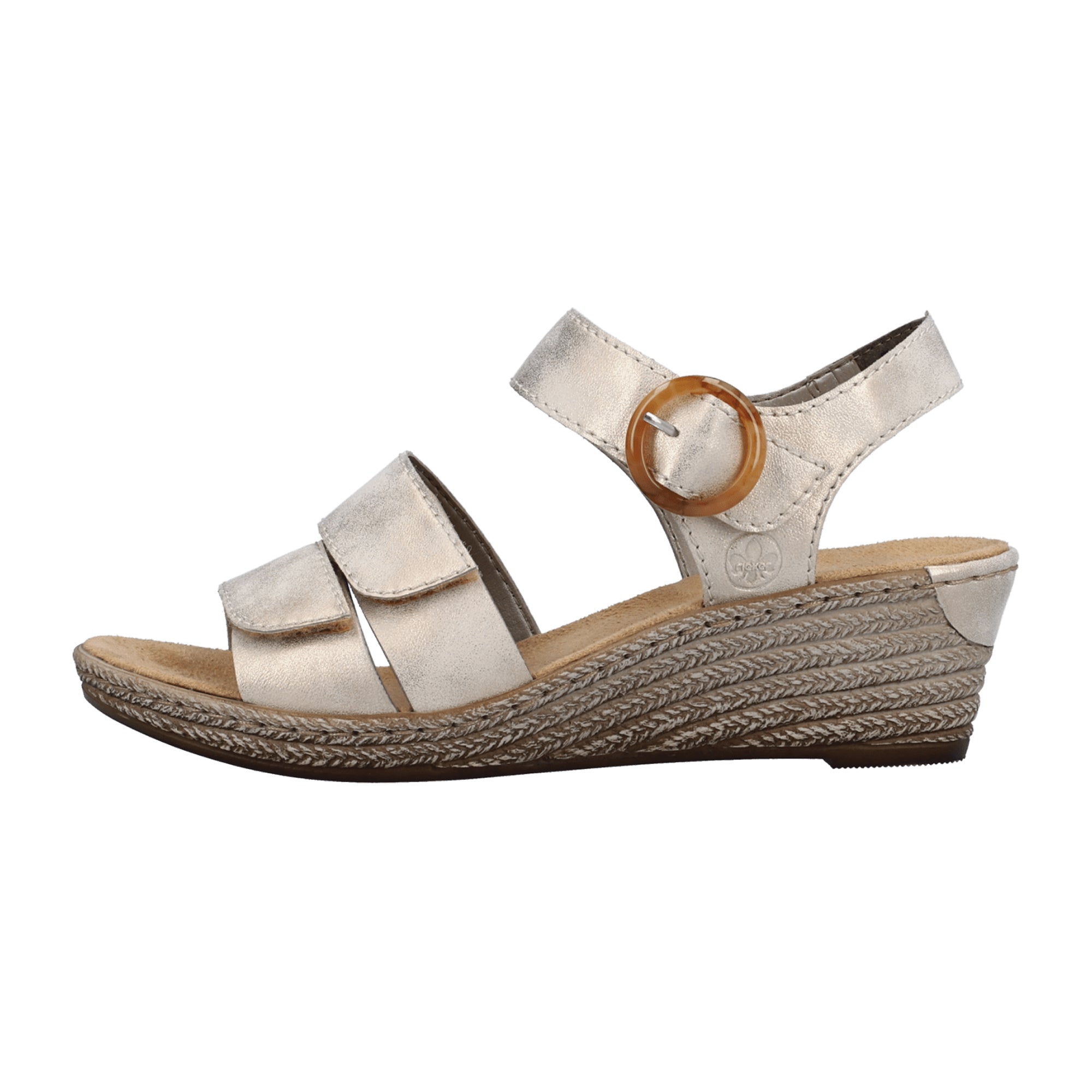 Rieker Beige Women's Wedge Sandals with Wide Straps and Velcro Closure