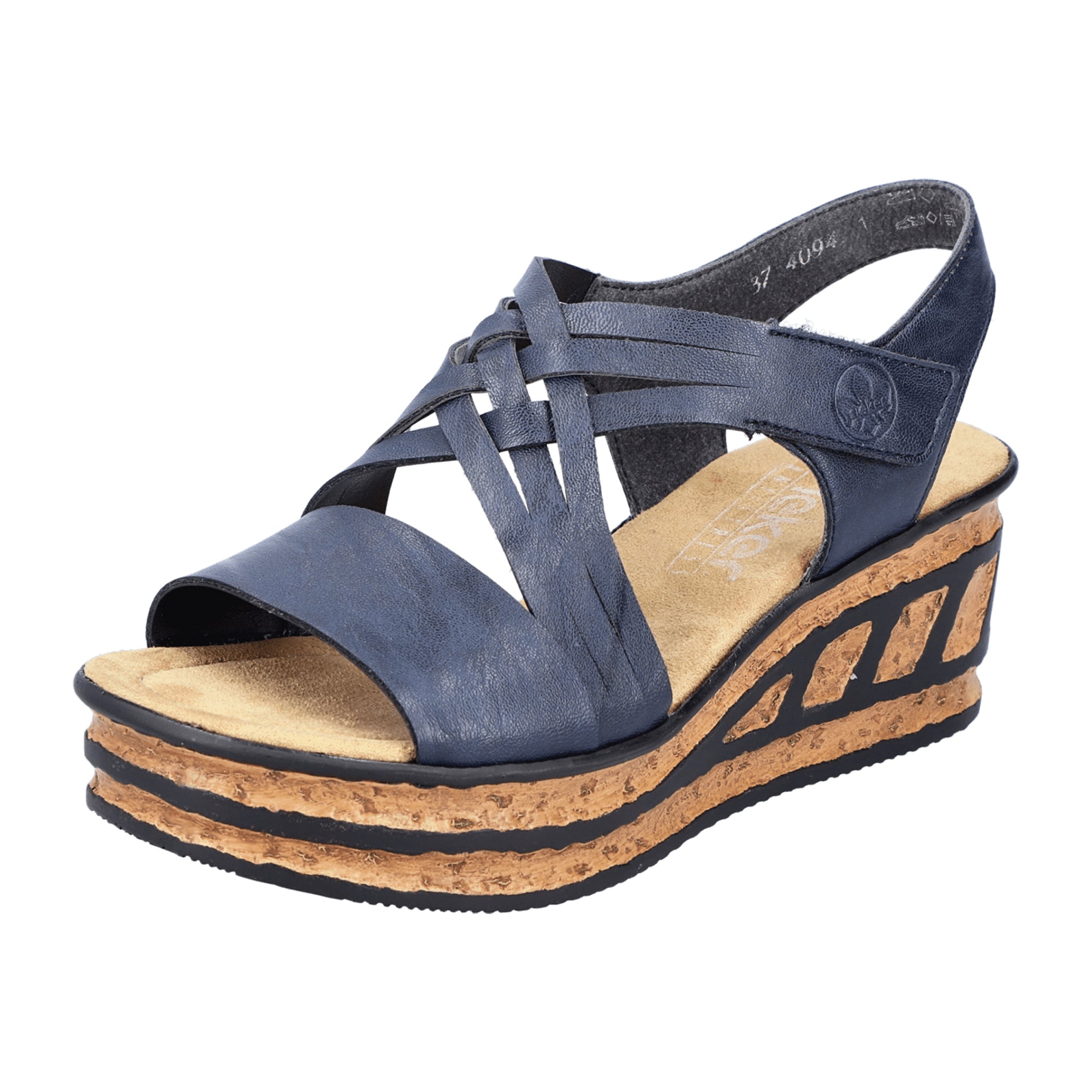 Rieker FSK Women's Blue Sandals with Wedge Heel and Velcro Strap