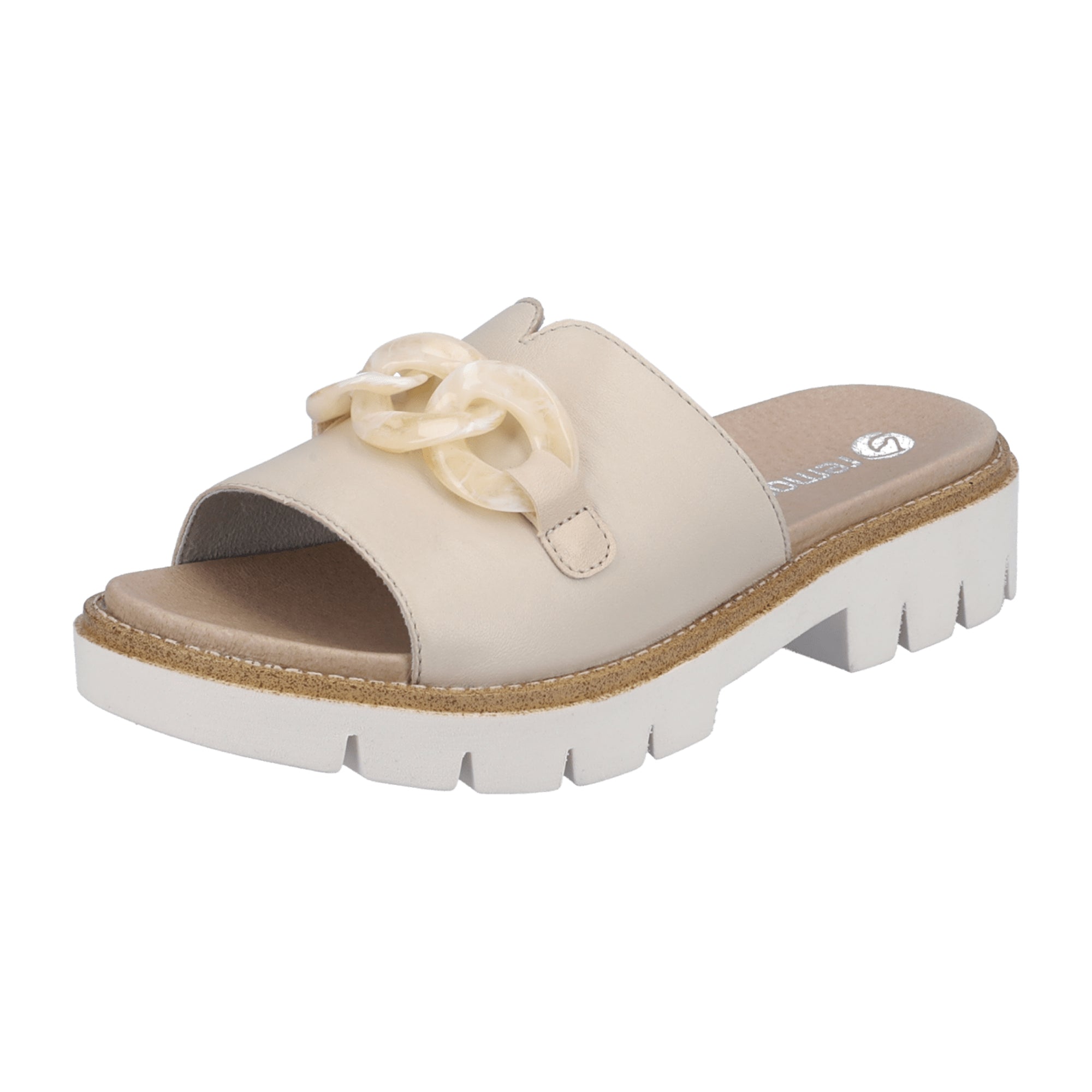 Remonte D7952-60 Women's Beige Slip-On Leather Sandals with Cushioned Sole