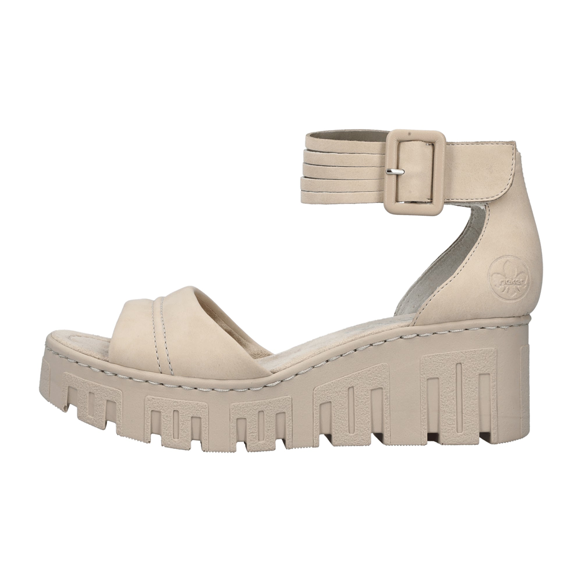 Rieker Beige Wedge Sandals for Women with Velcro Strap and Cushioned Sole