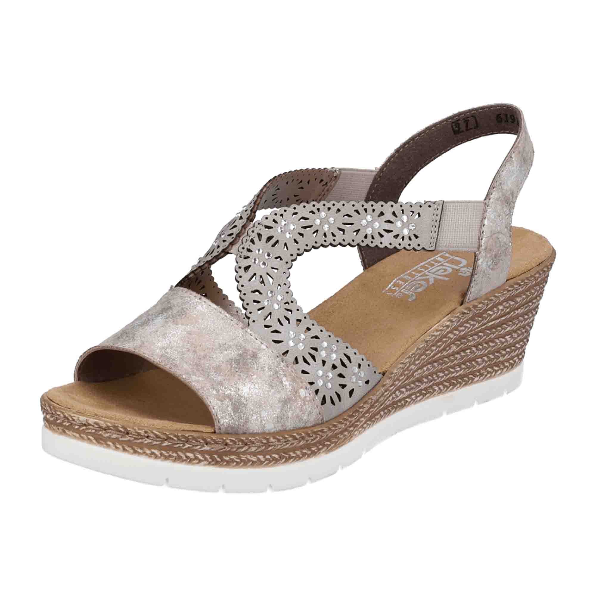 Rieker Women's Beige Sandals 6191691 Comfortable Wedge Heel Summer Shoes