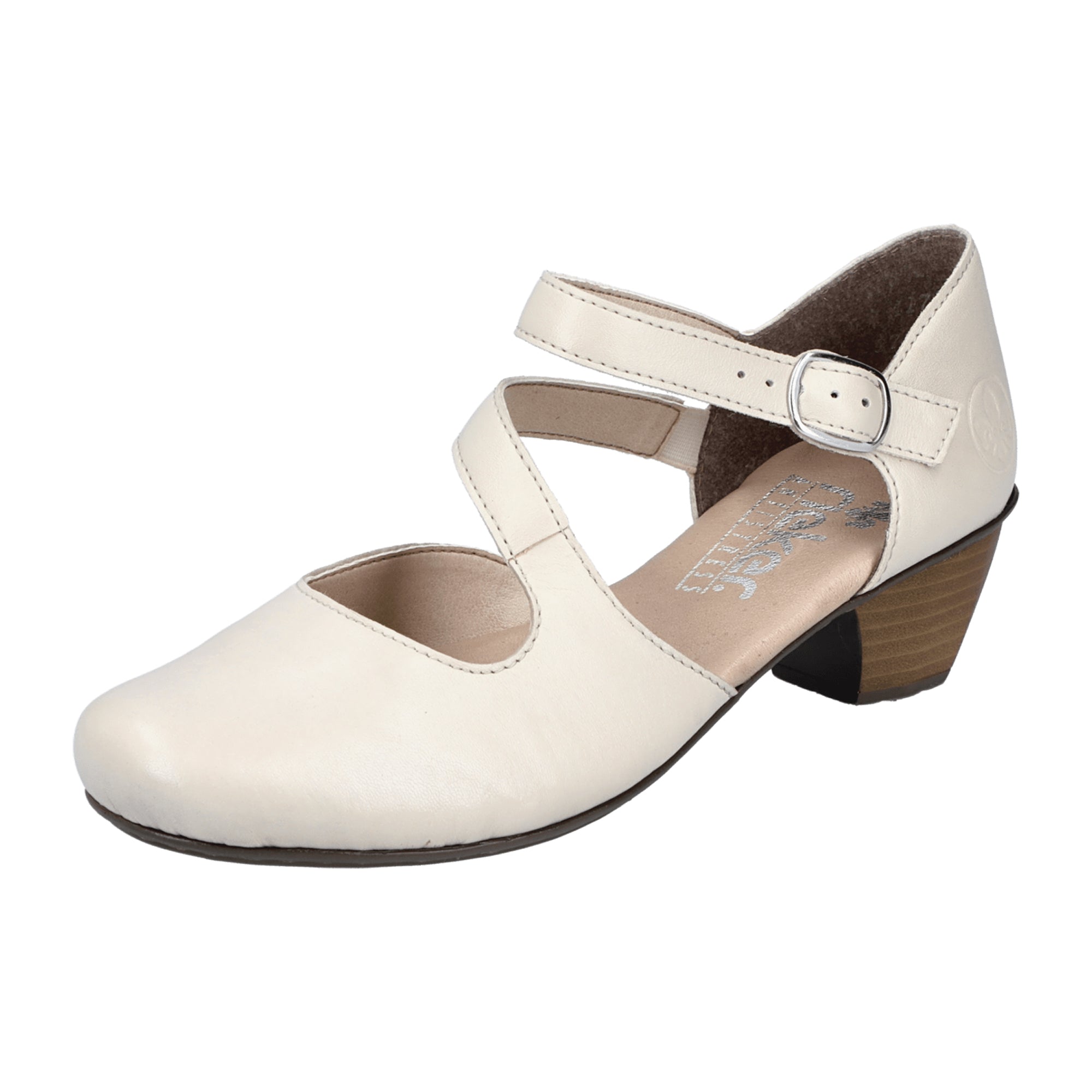 Rieker Women's Beige Pumps 4178080 Comfort Block Heel with Soft Insole