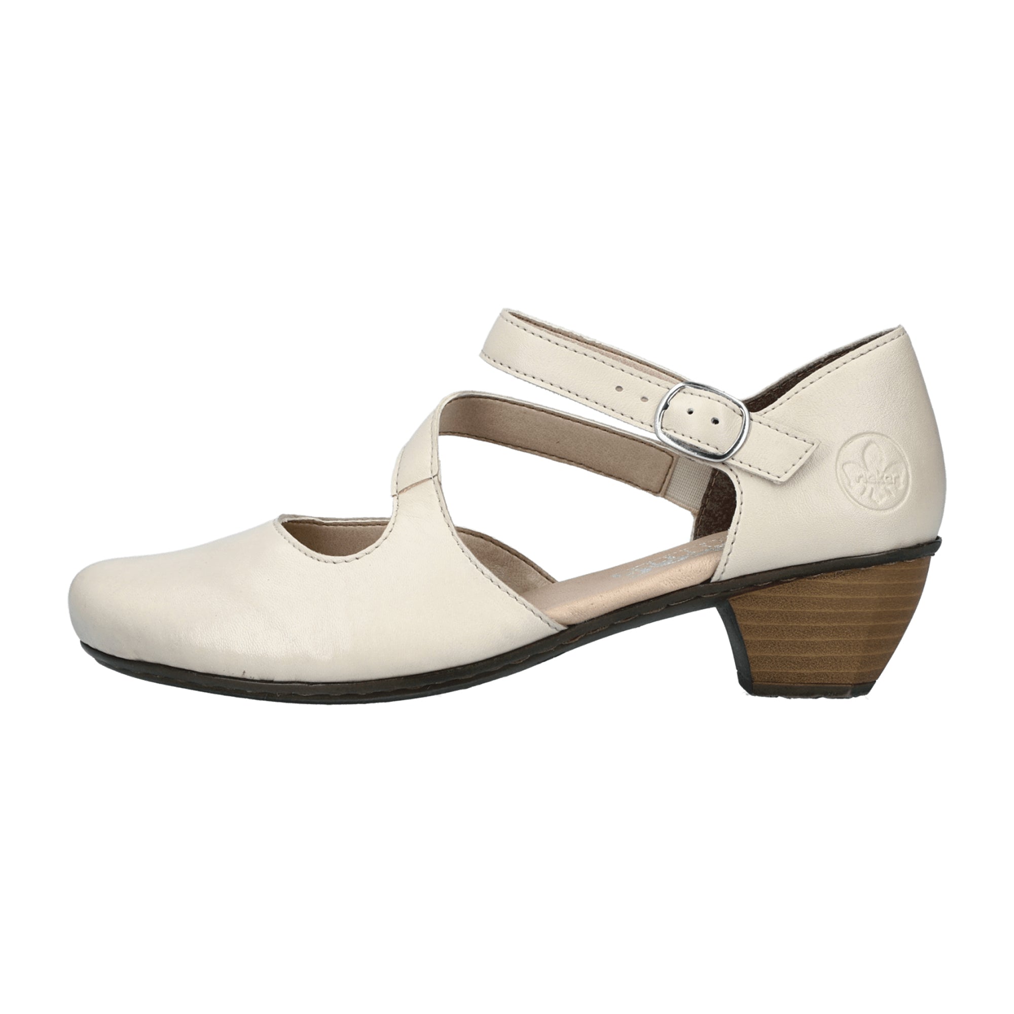 Rieker Women's Beige Pumps 4178080 Comfort Block Heel with Soft Insole