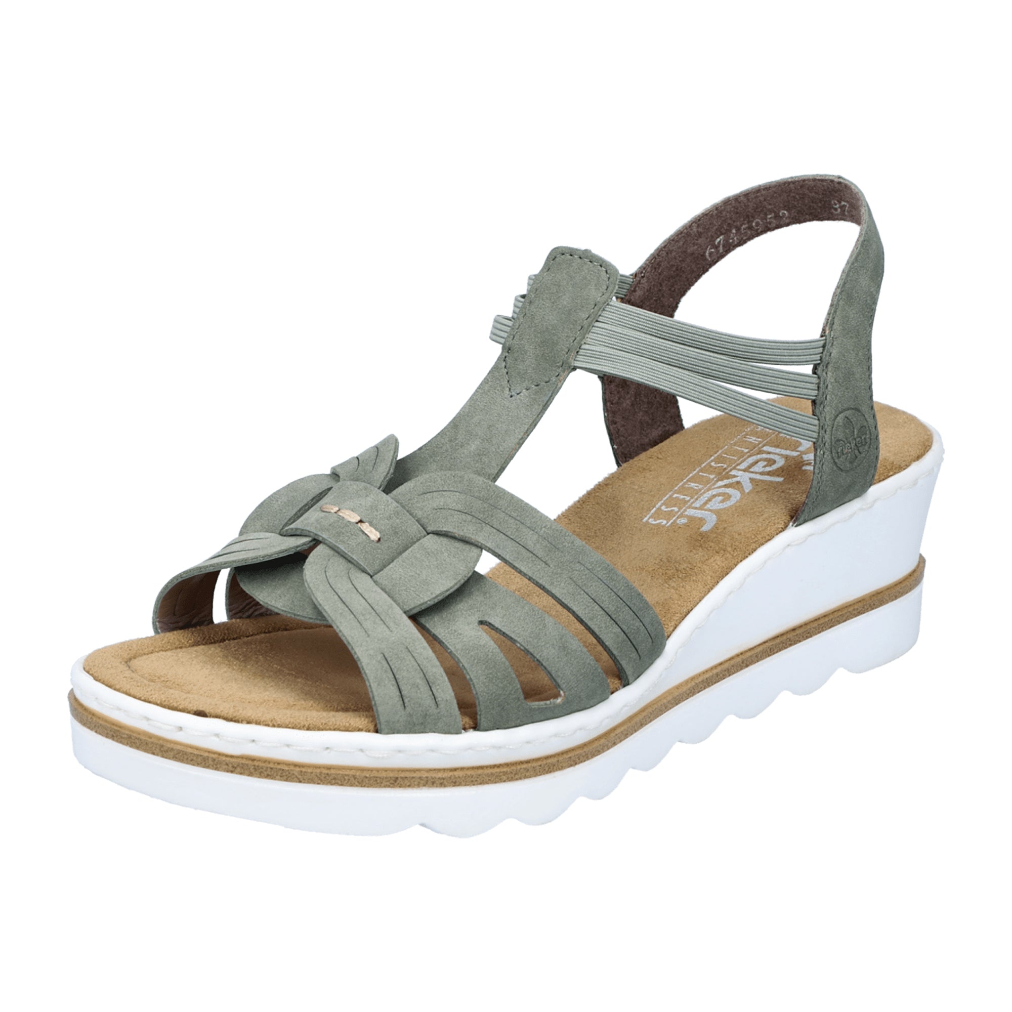 Rieker Women's Green Sandals with Comfort Elastic Straps and Wedge Heel