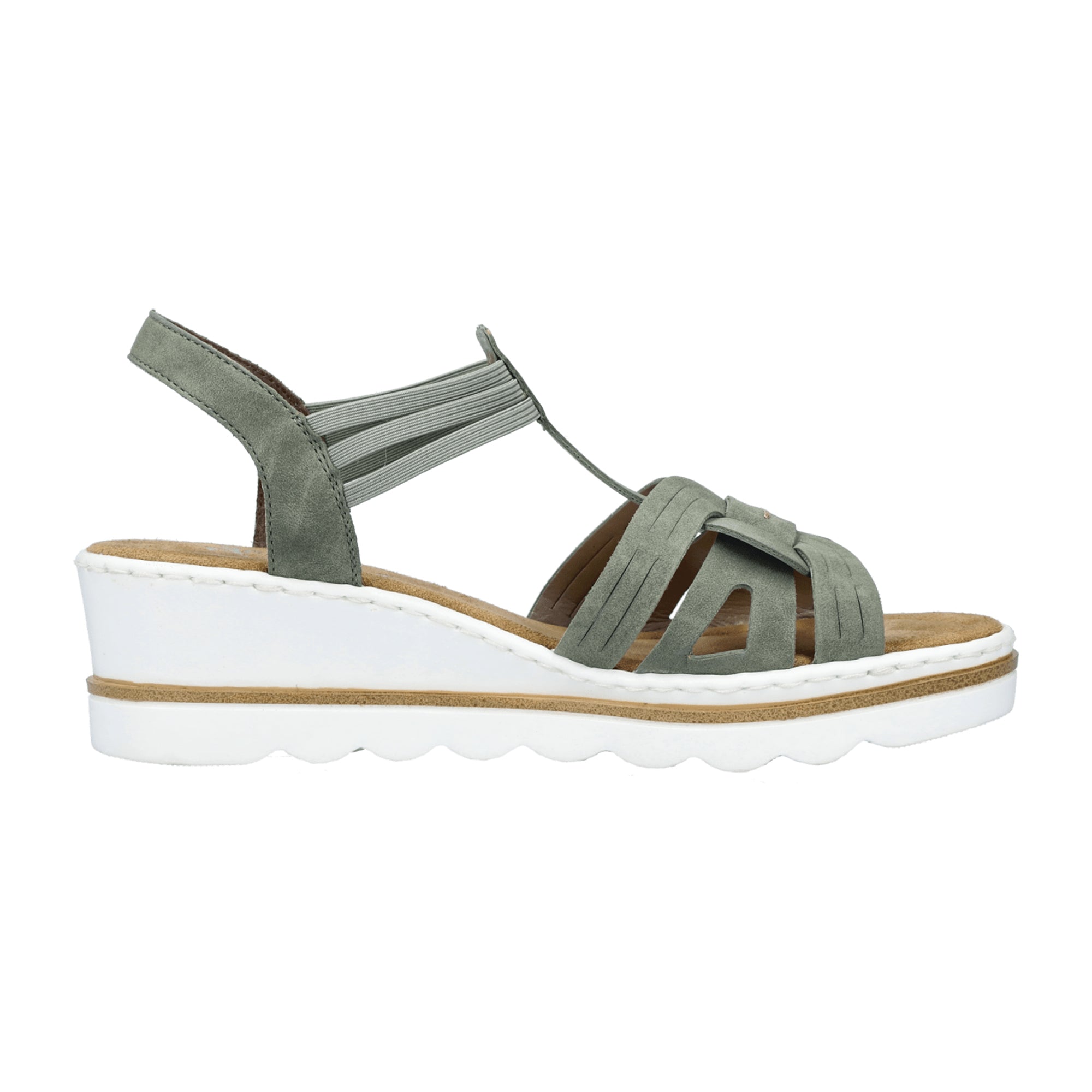 Rieker Women's Green Sandals with Comfort Elastic Straps and Wedge Heel