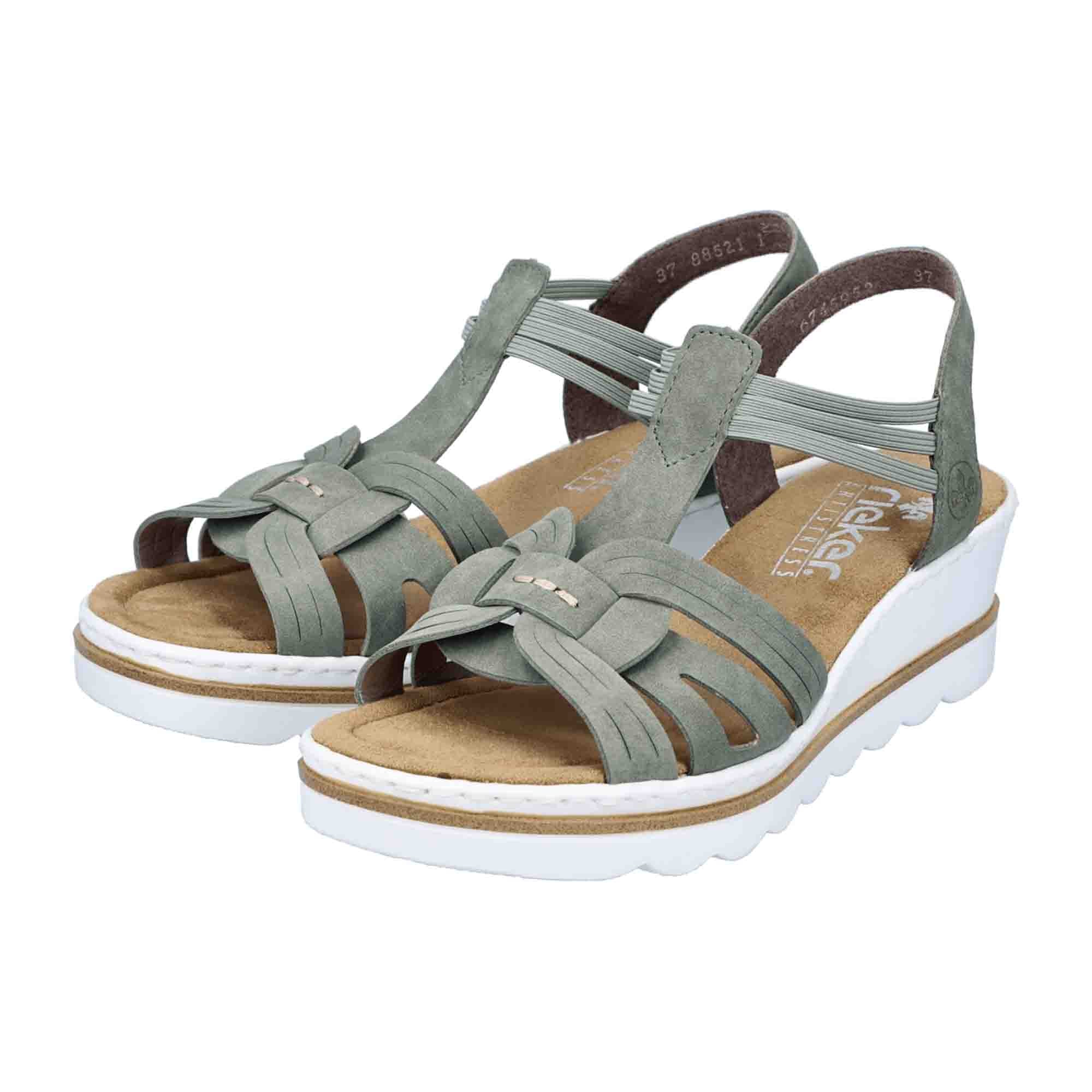 Rieker Women's Green Sandals with Comfort Elastic Straps and Wedge Heel