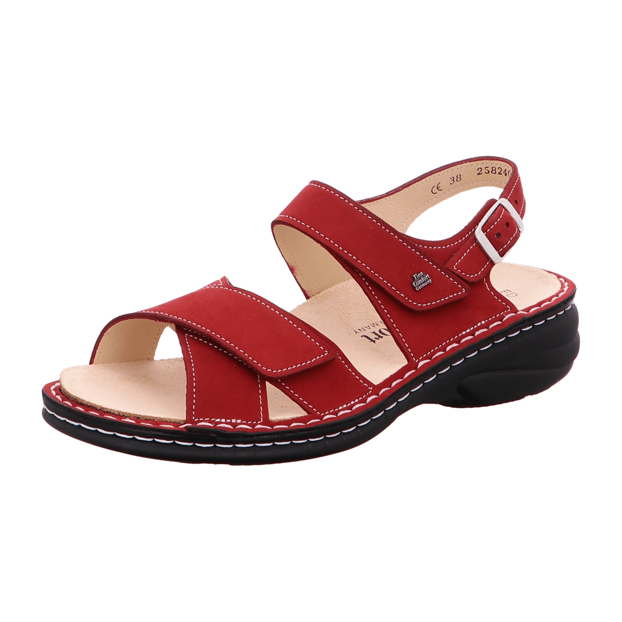 Finn Comfort Linosa Women's Sandals - Chili Red Nubuck Leather with Adjustable Straps and Removable Insoles