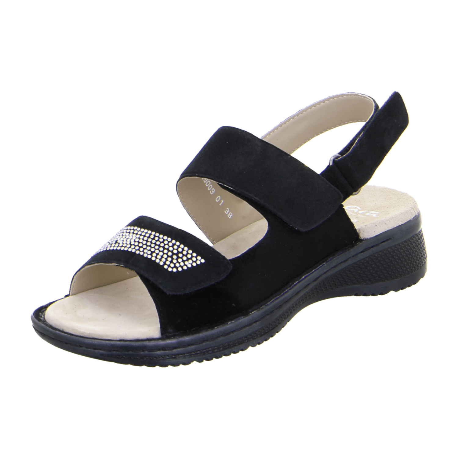 ARA HAWAII Women's Suede Sandals with Hook-and-Loop Closure and Ankle Strap in Black