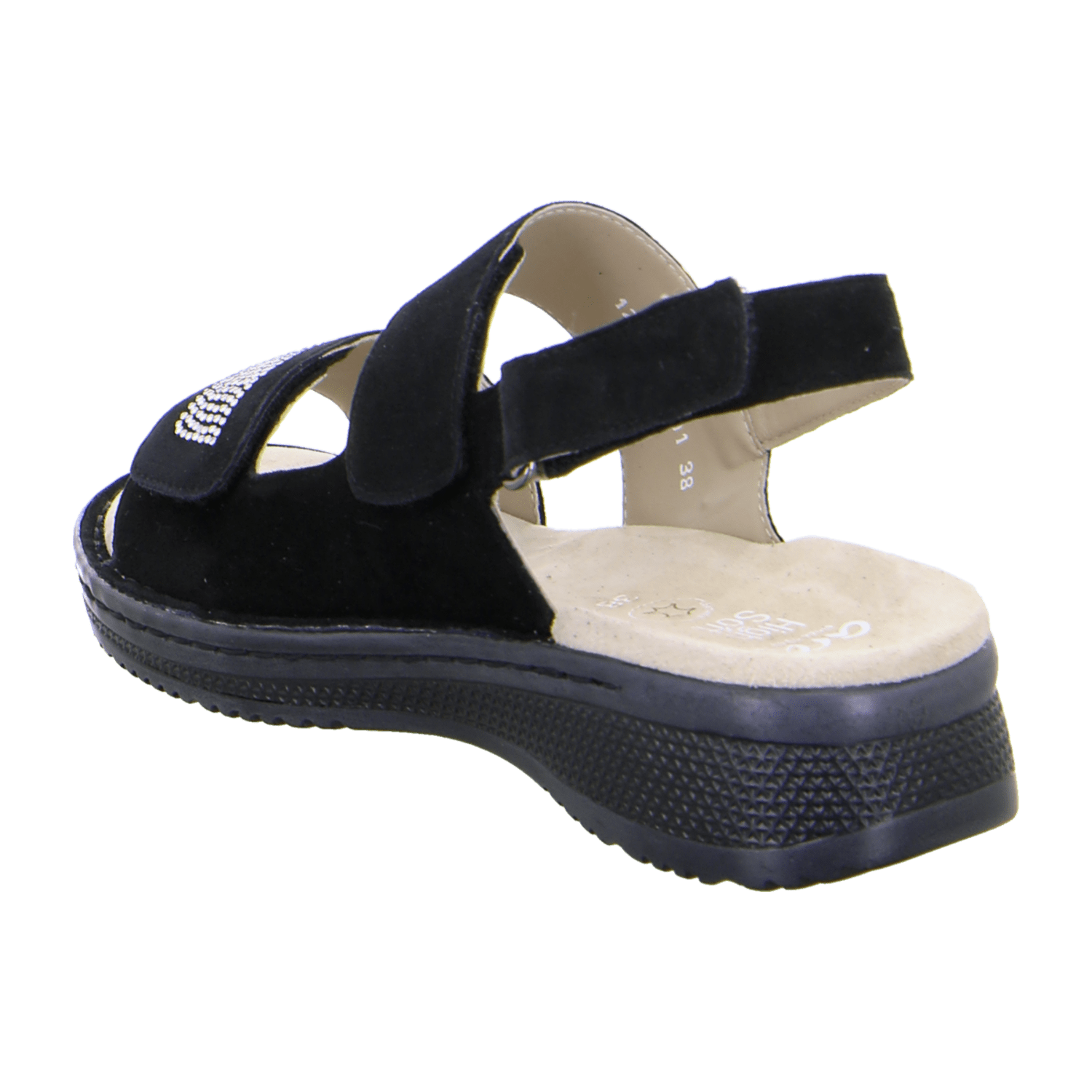 ARA HAWAII Women's Suede Sandals with Hook-and-Loop Closure and Ankle Strap in Black